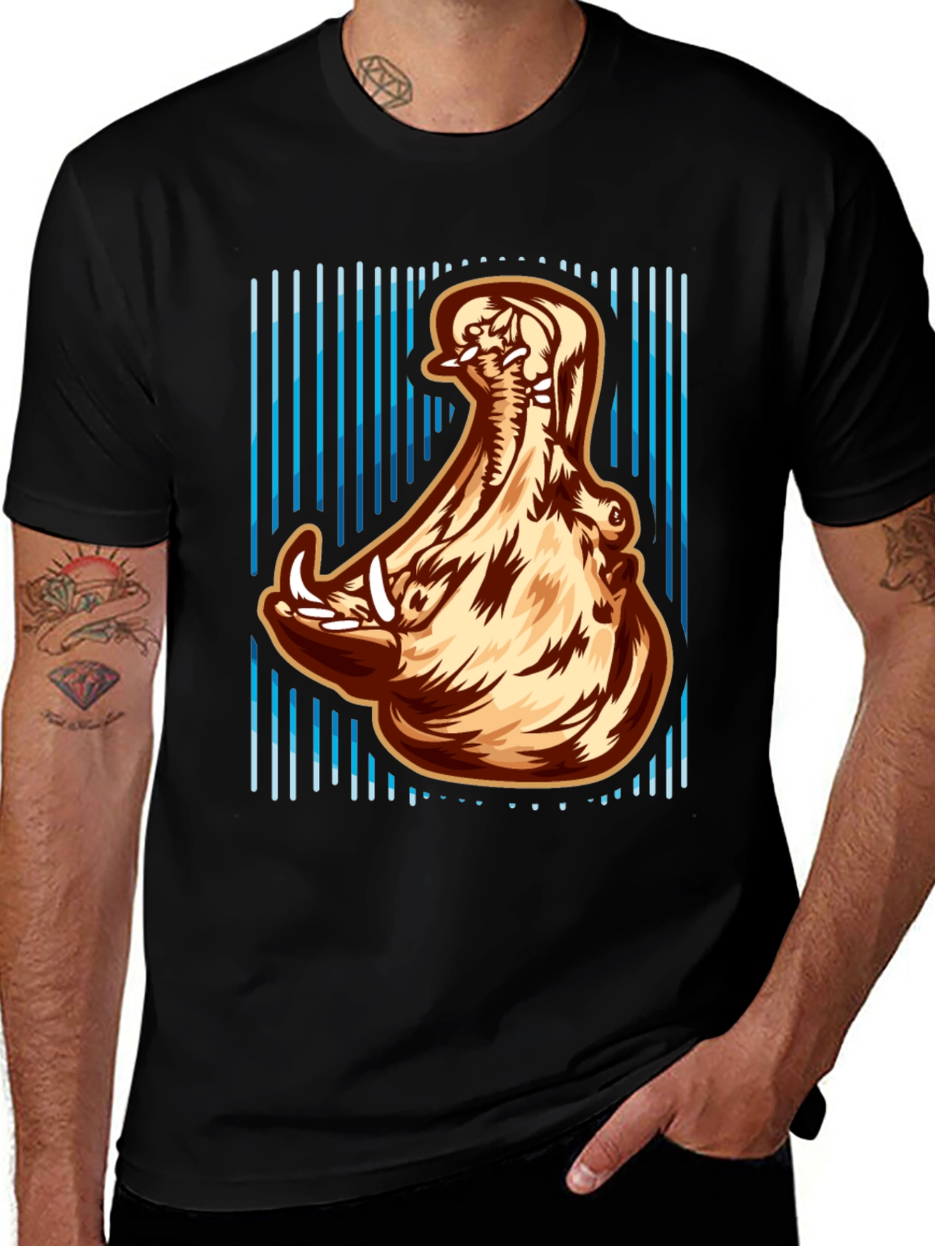 Hippo Open Mouth Graphic Print T-Shirt