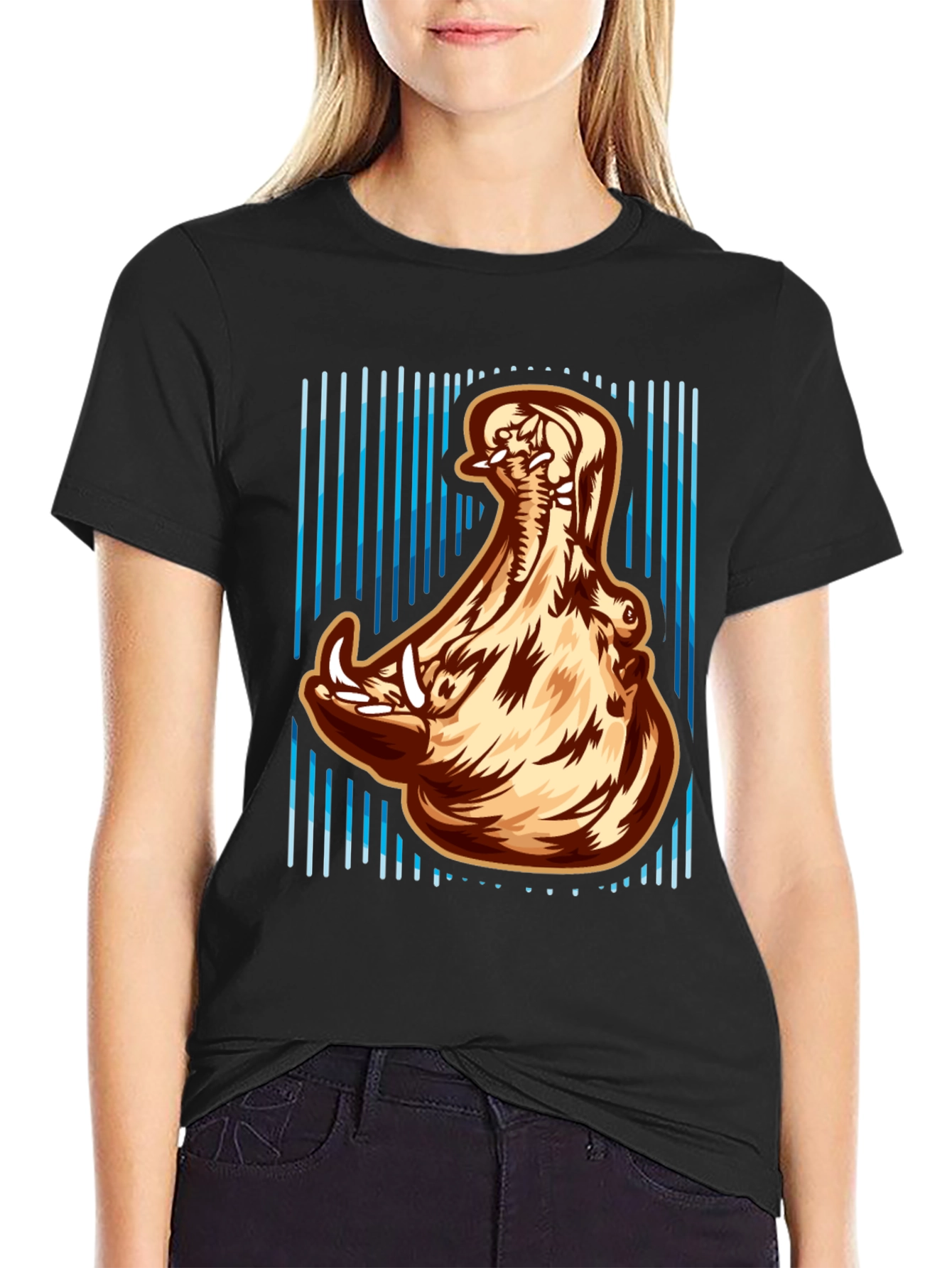 Hippo Open Mouth Graphic Print T-Shirt