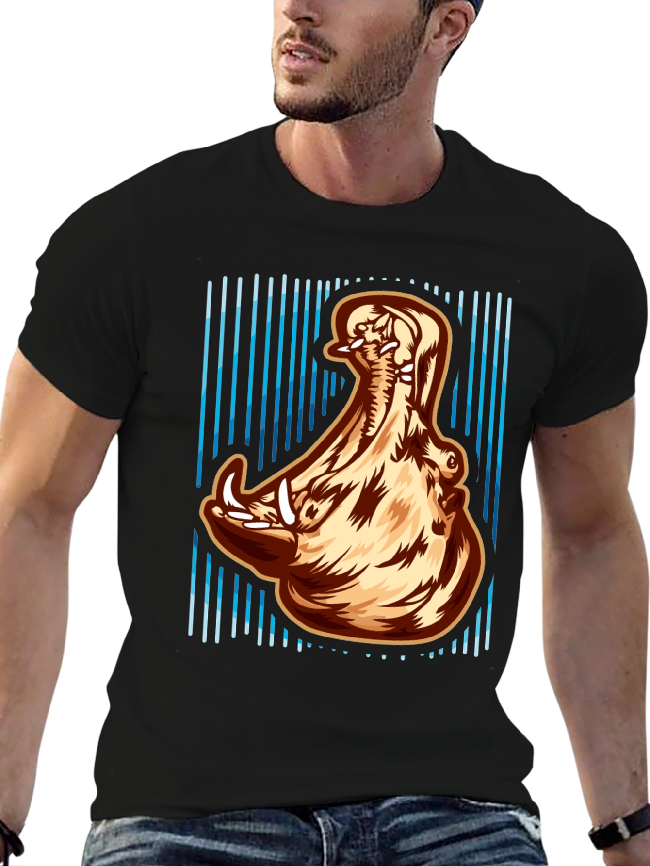 Hippo Open Mouth Graphic Print T-Shirt