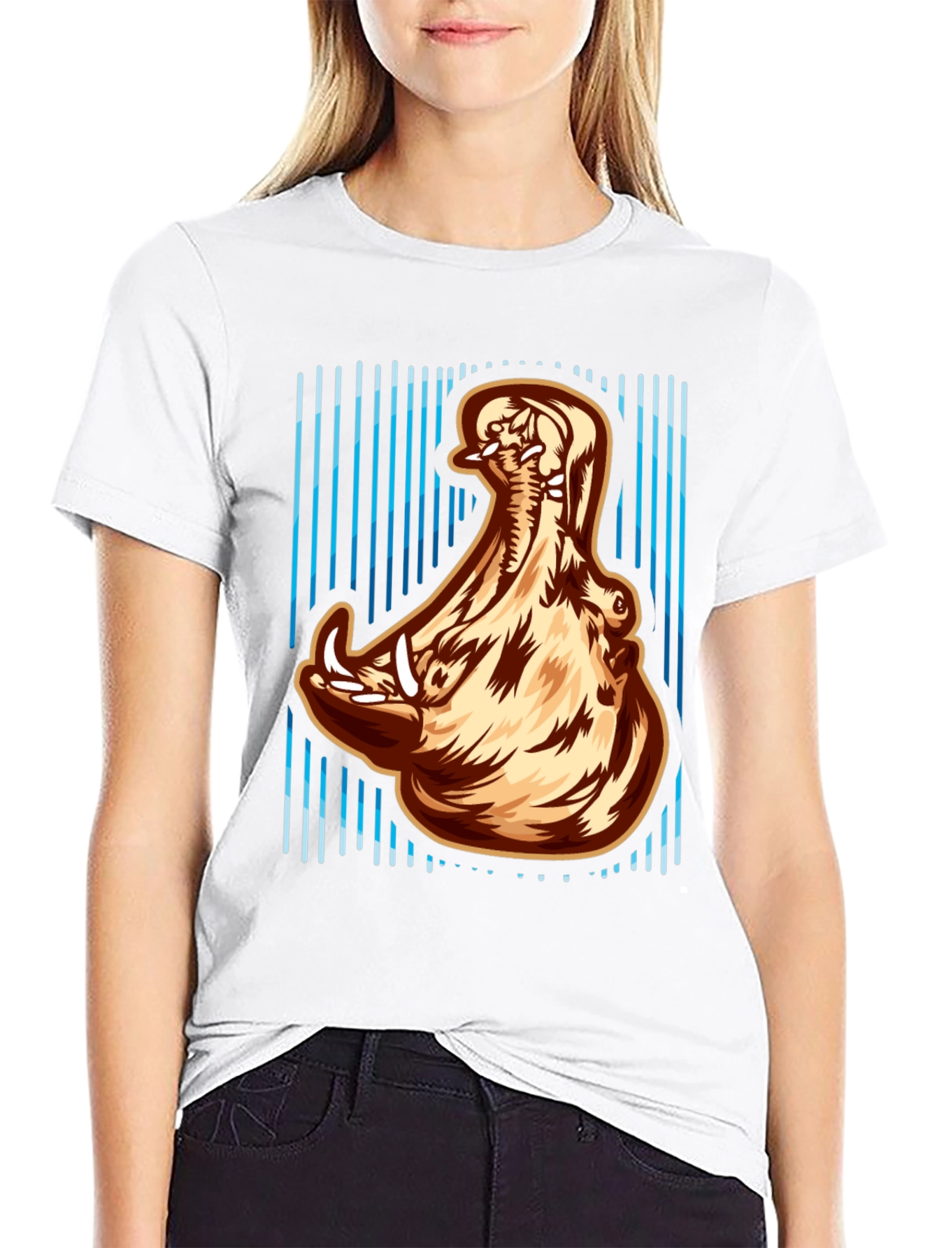 Hippo Open Mouth Graphic Print T-Shirt