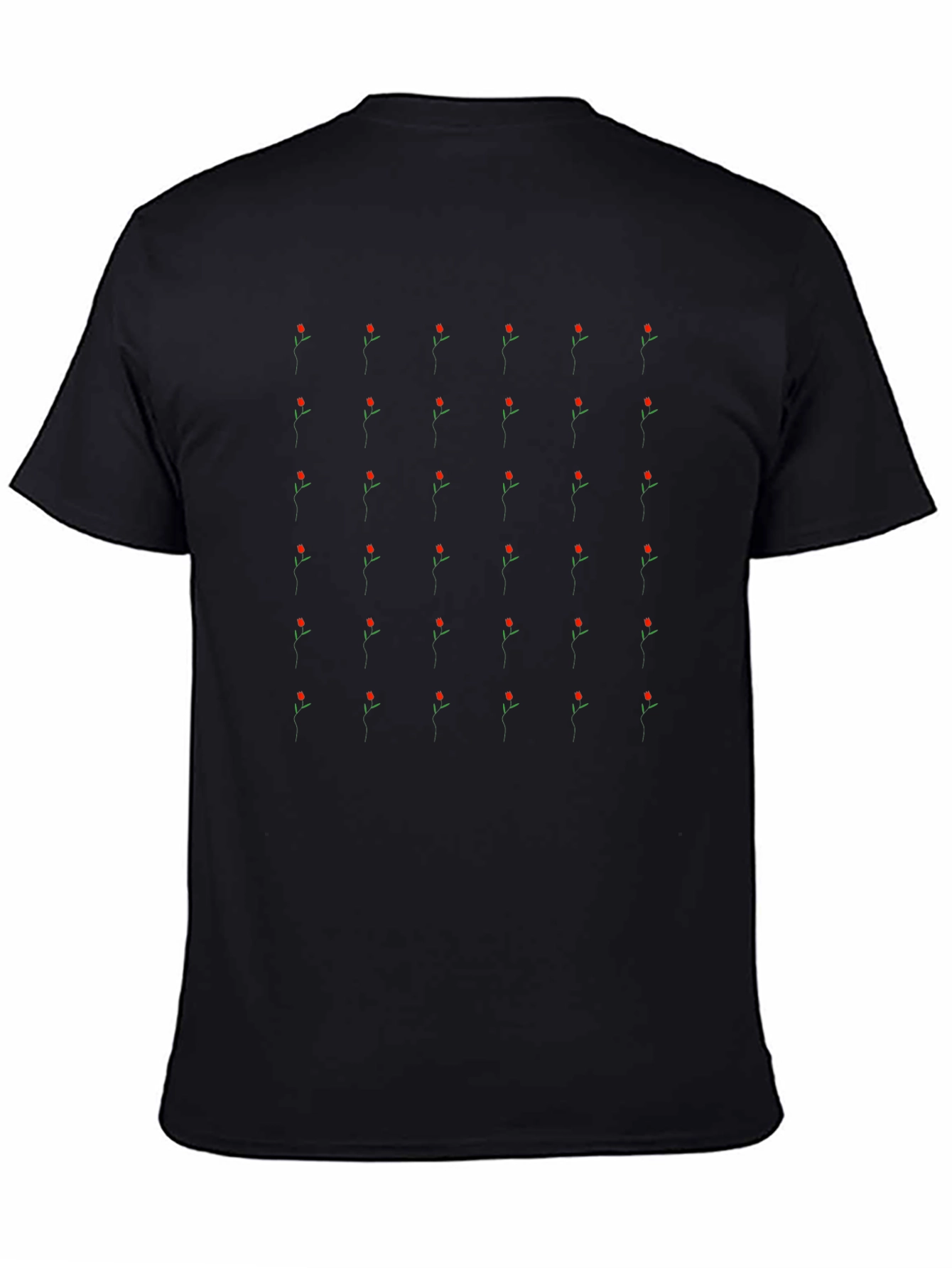 Minimalist Roses Pattern Black T-Shirt