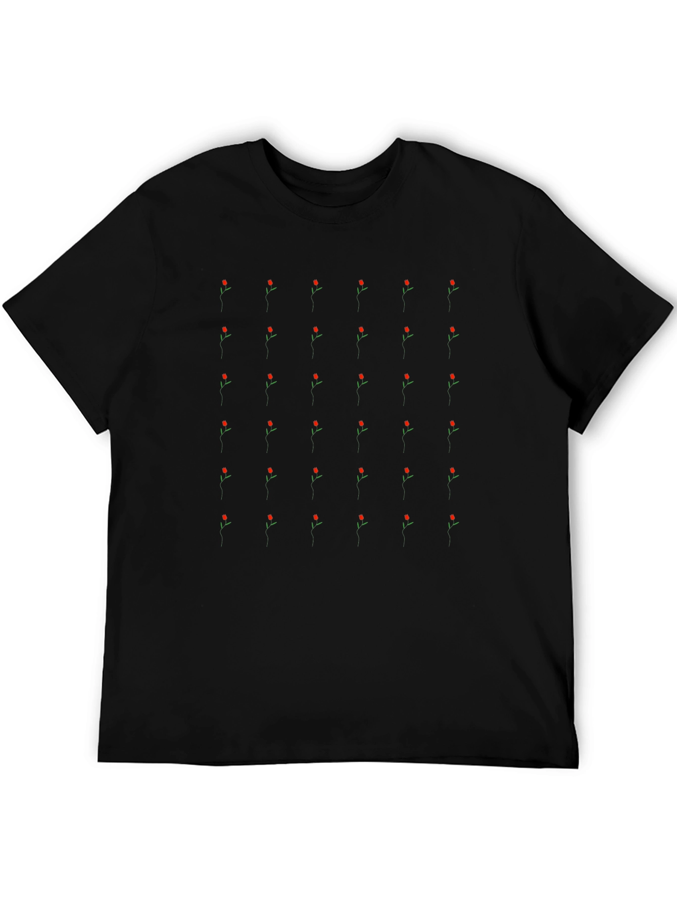 Minimalist Roses Pattern Black T-Shirt
