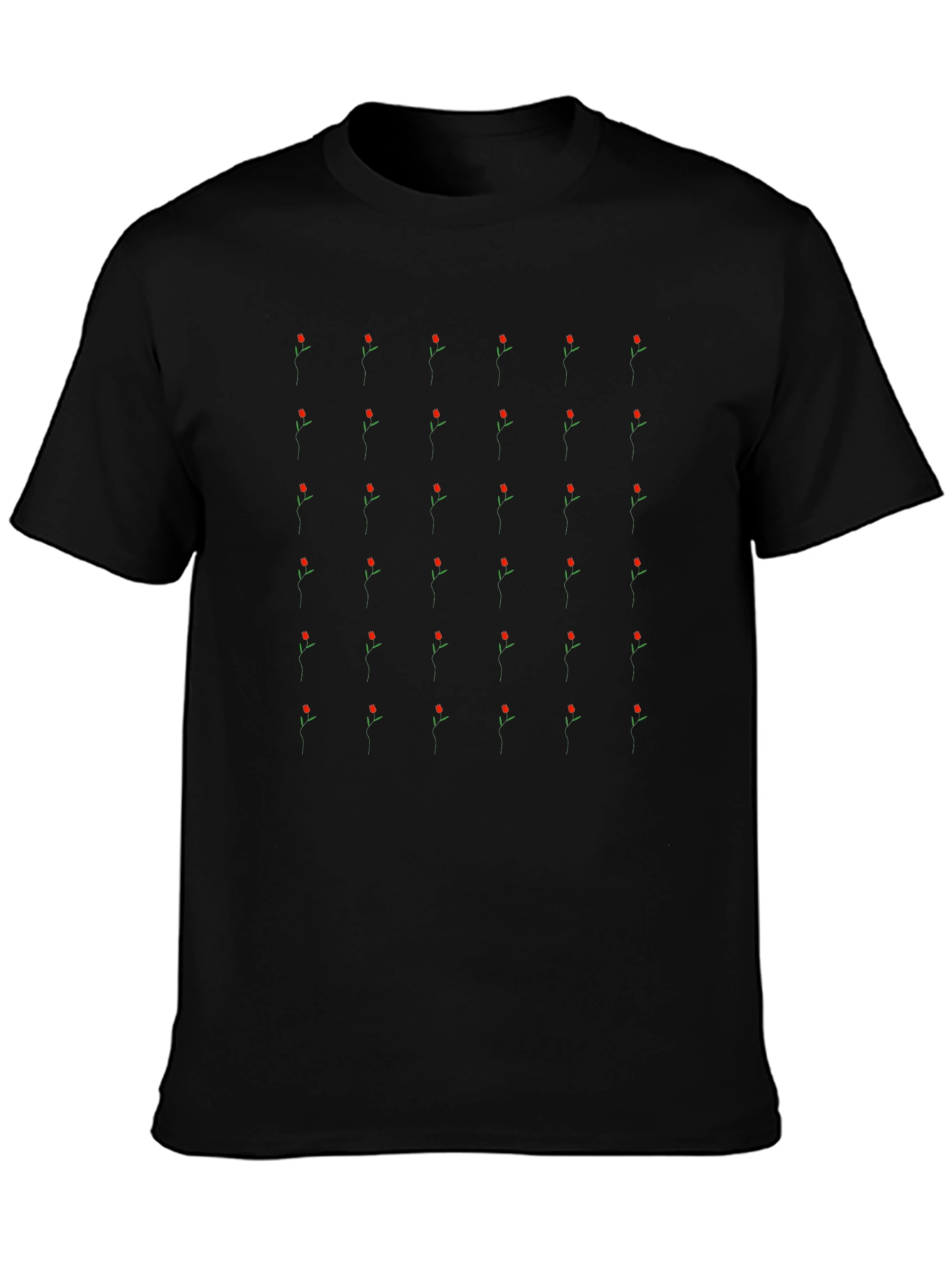 Minimalist Roses Pattern Black T-Shirt