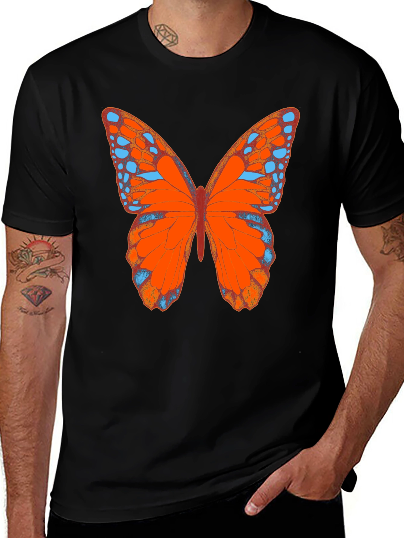 Butterfly Graphic Tee - Black Cotton Casual Shirt