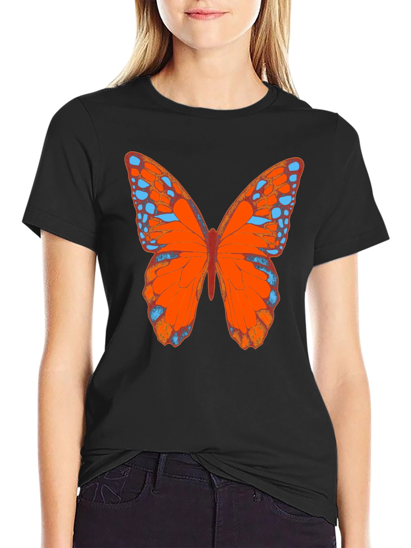 Butterfly Graphic Tee - Black Cotton Casual Shirt