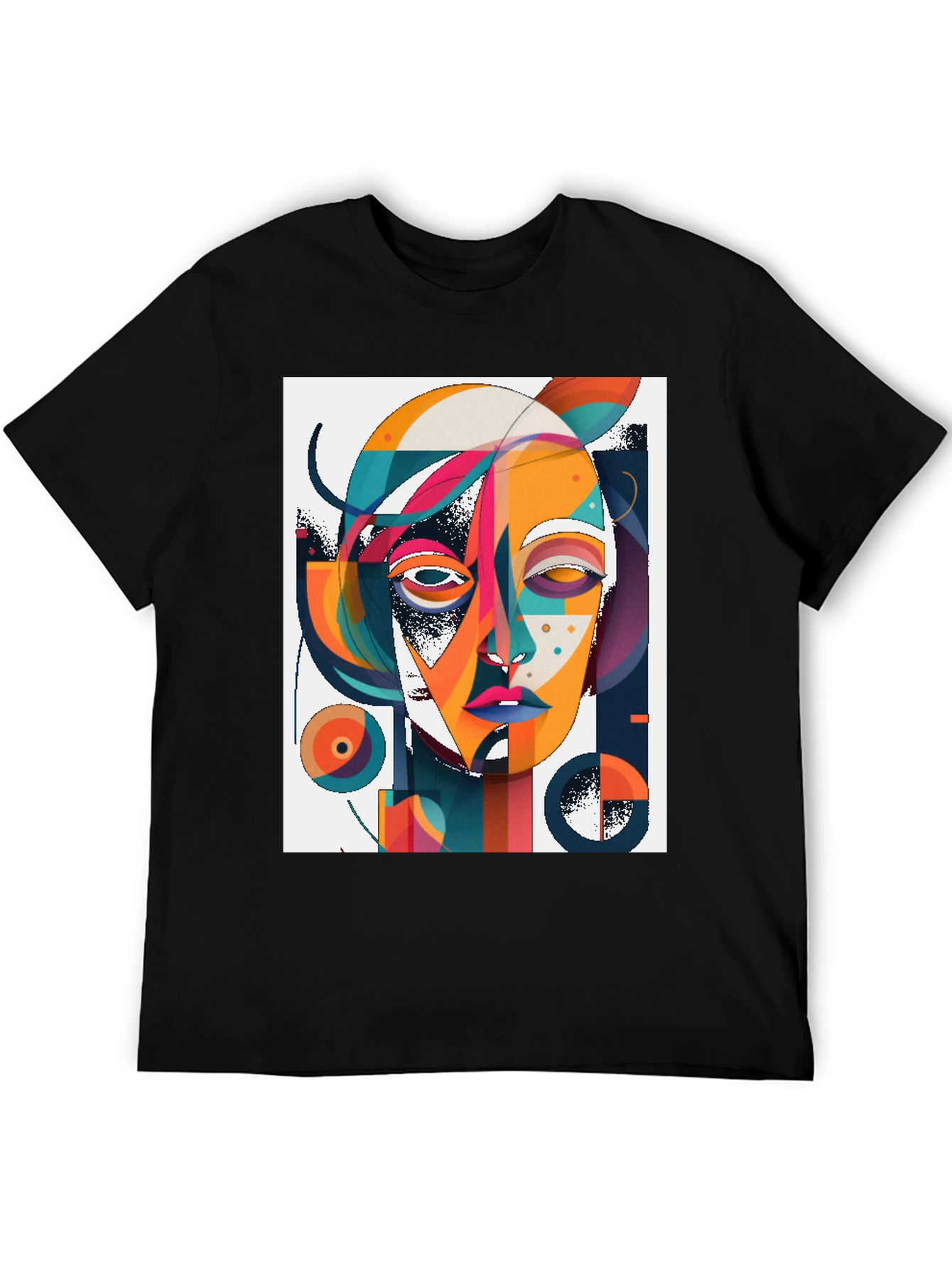 Abstract Face Graphic Black Tee - Artsy Unique Design