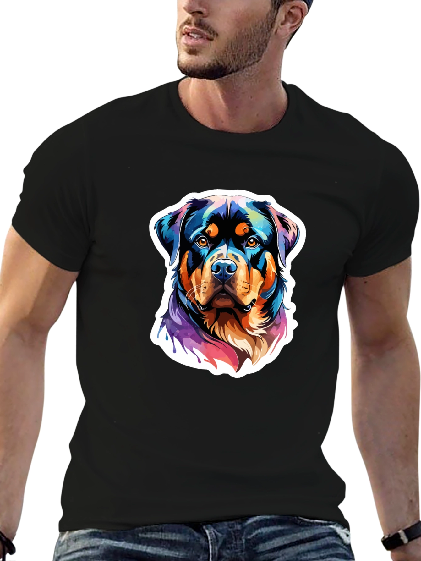 Rottweiler Art Graphic Tee - Black Cotton Blend