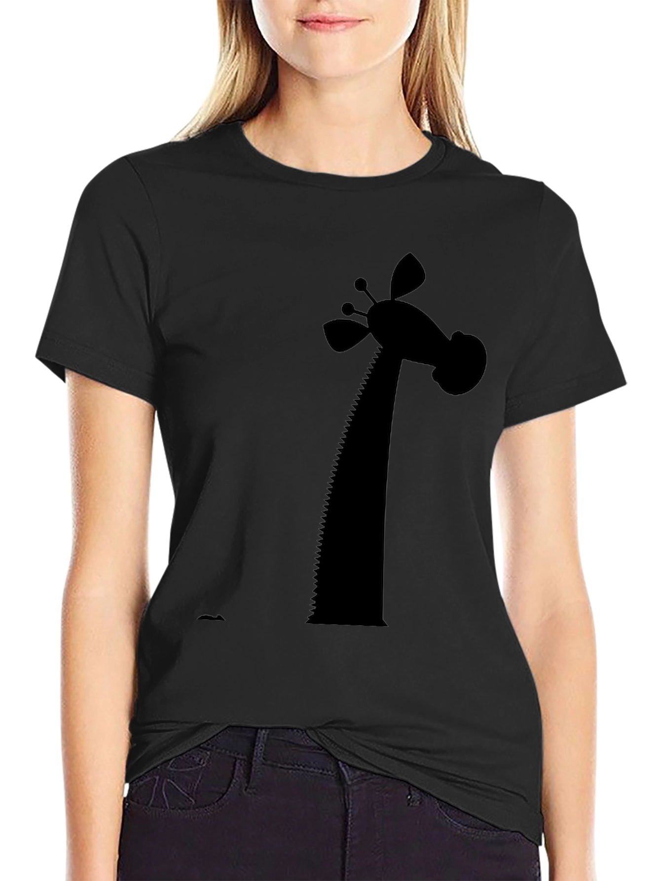 Giraffe Silhouette Graphic Tee - Black Cotton Blend