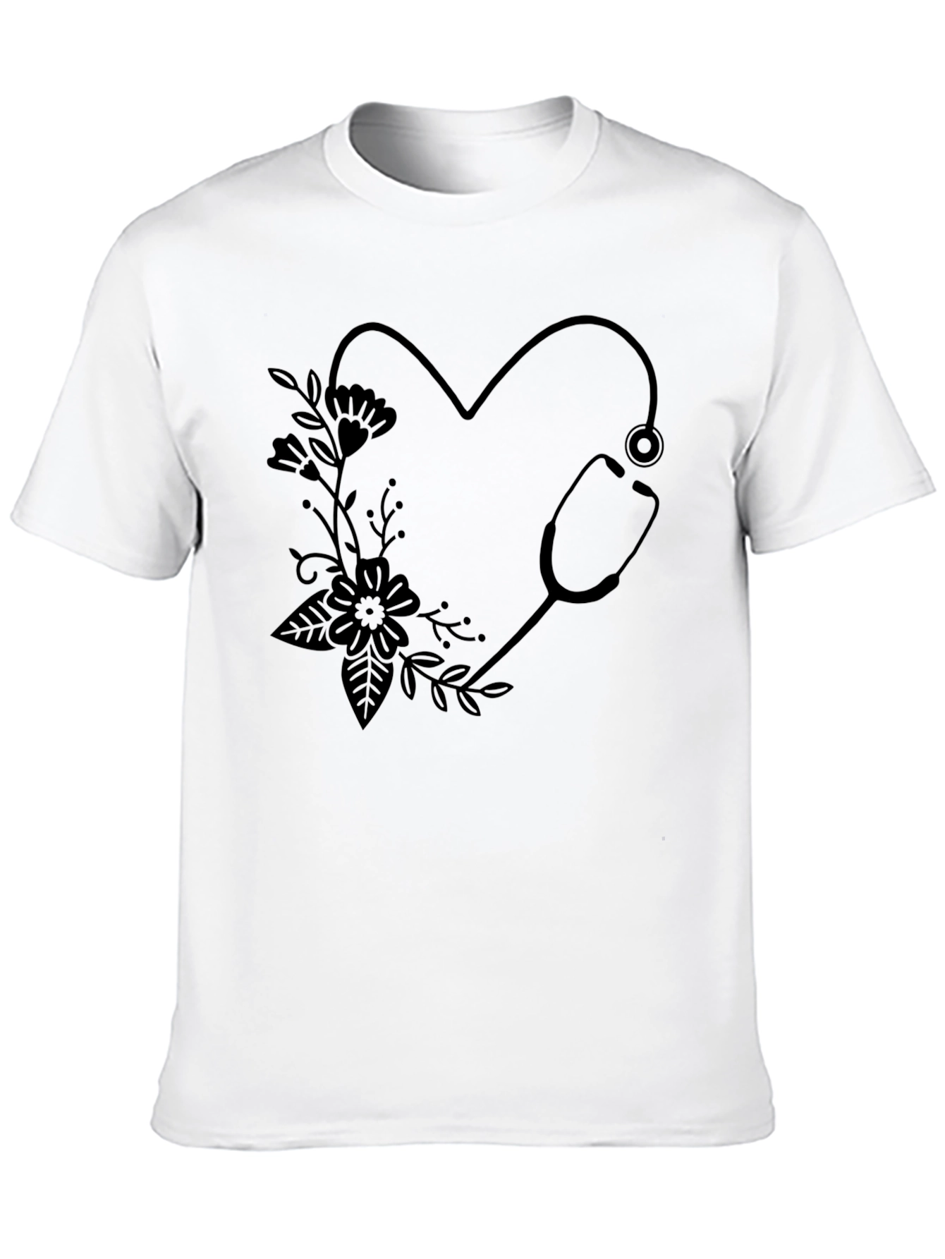 Nurse Heart Stethoscope Graphic Tee - Black