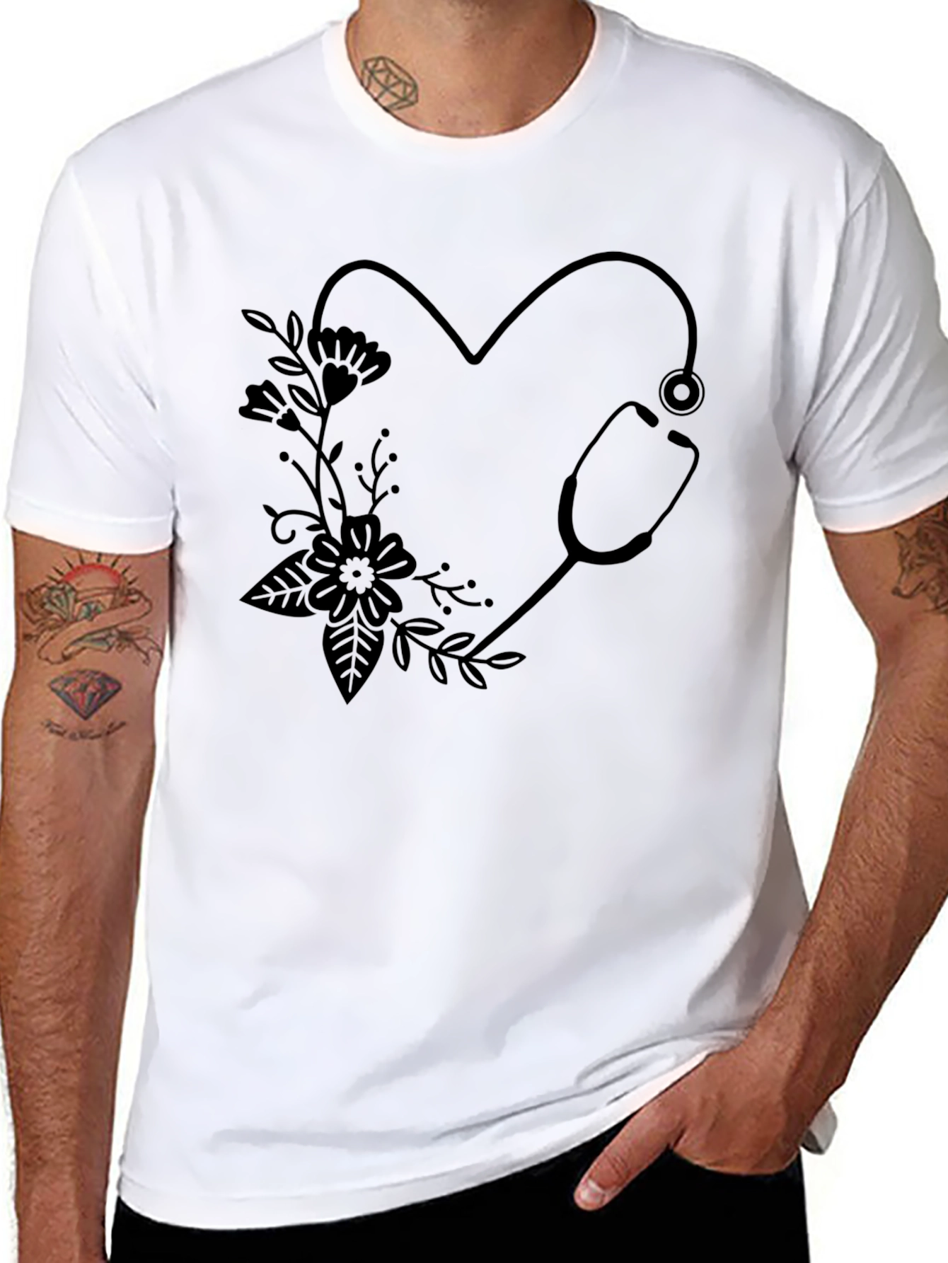 Nurse Heart Stethoscope Graphic Tee - Black