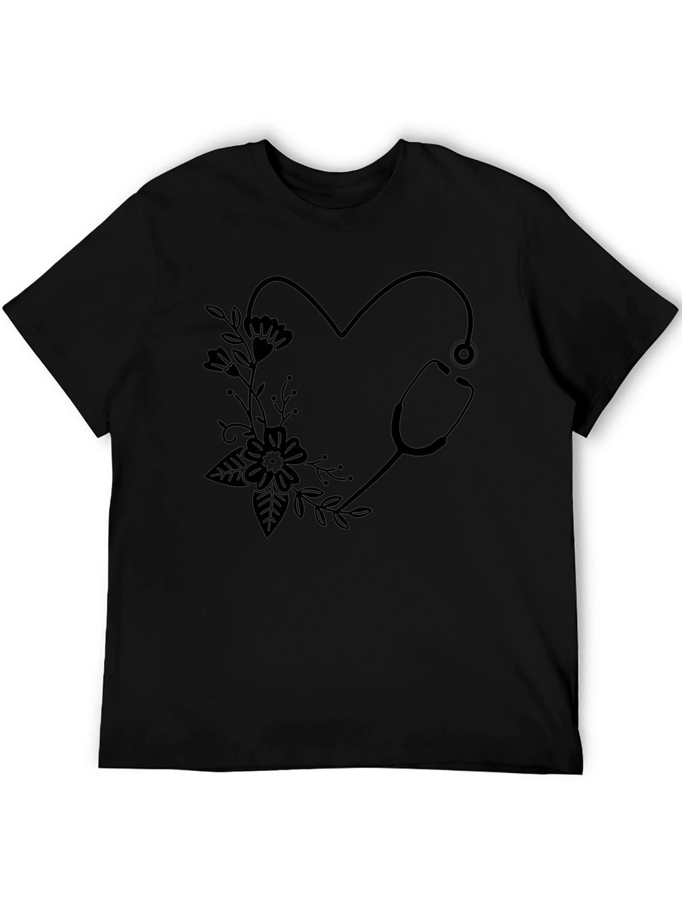 Nurse Heart Stethoscope Graphic Tee - Black