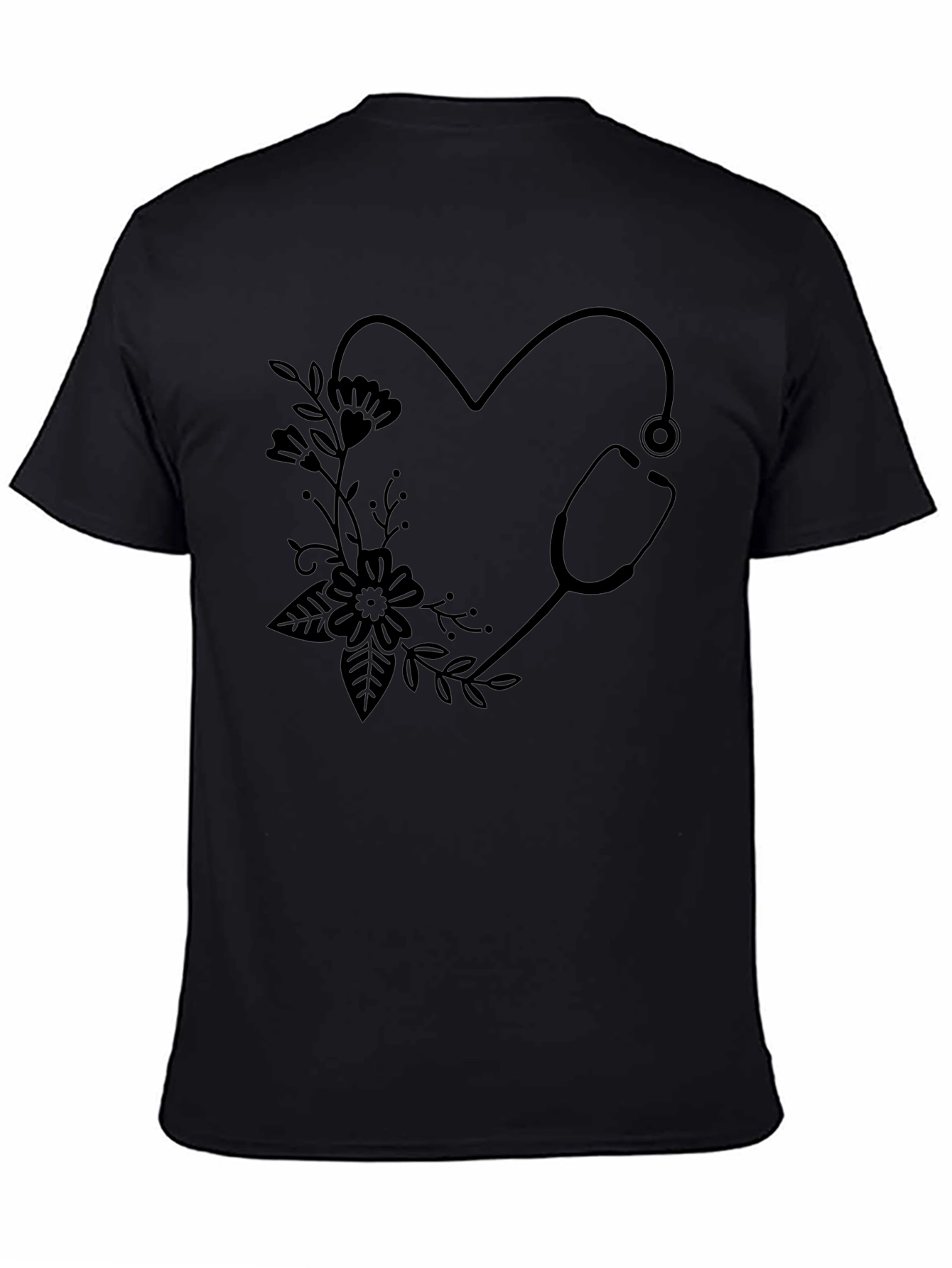Nurse Heart Stethoscope Graphic Tee - Black