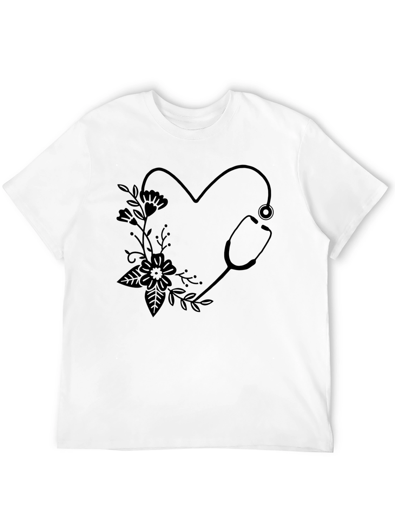 Nurse Heart Stethoscope Graphic Tee - Black