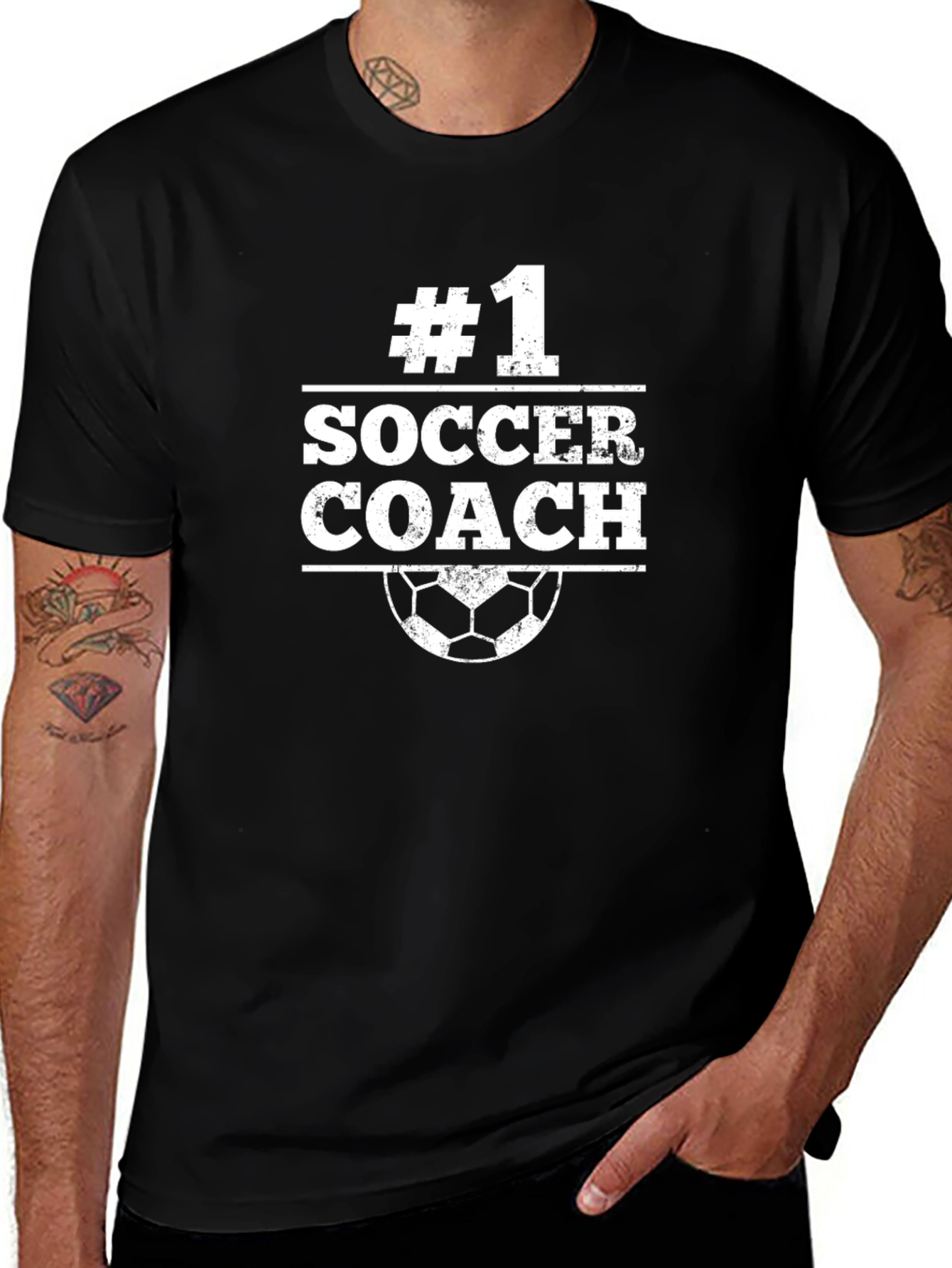 #1 Soccer Coach T-Shirt - Black Graphic Print