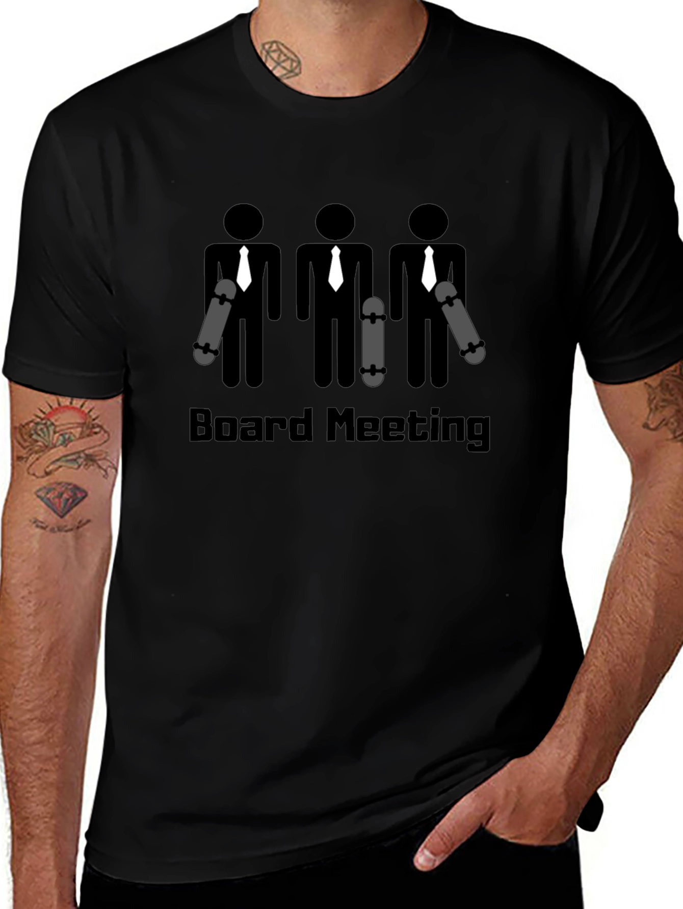Board Meeting Graphic T-Shirt Skateboard Business Black Cotton Tee