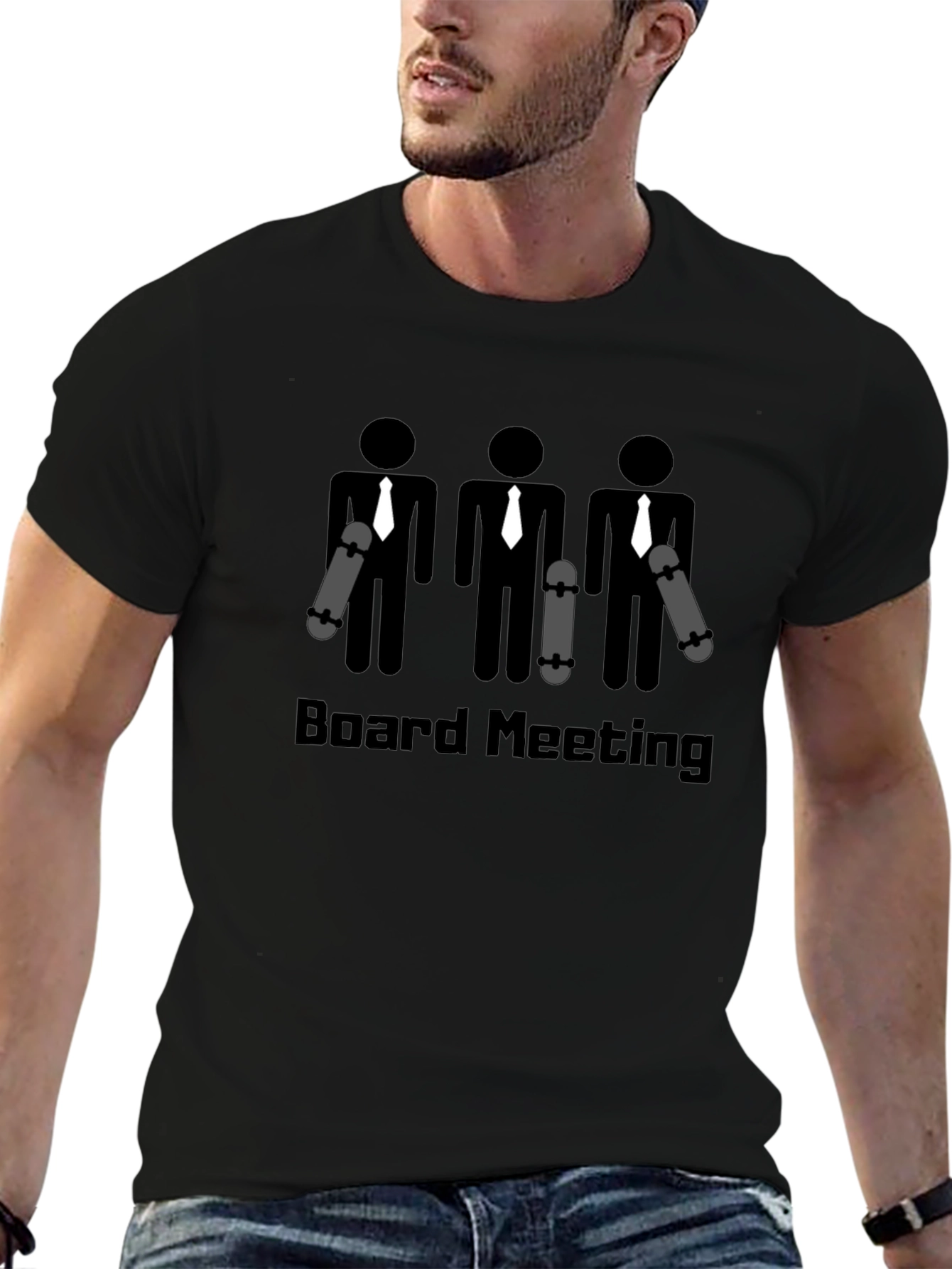 Board Meeting Graphic T-Shirt Skateboard Business Black Cotton Tee
