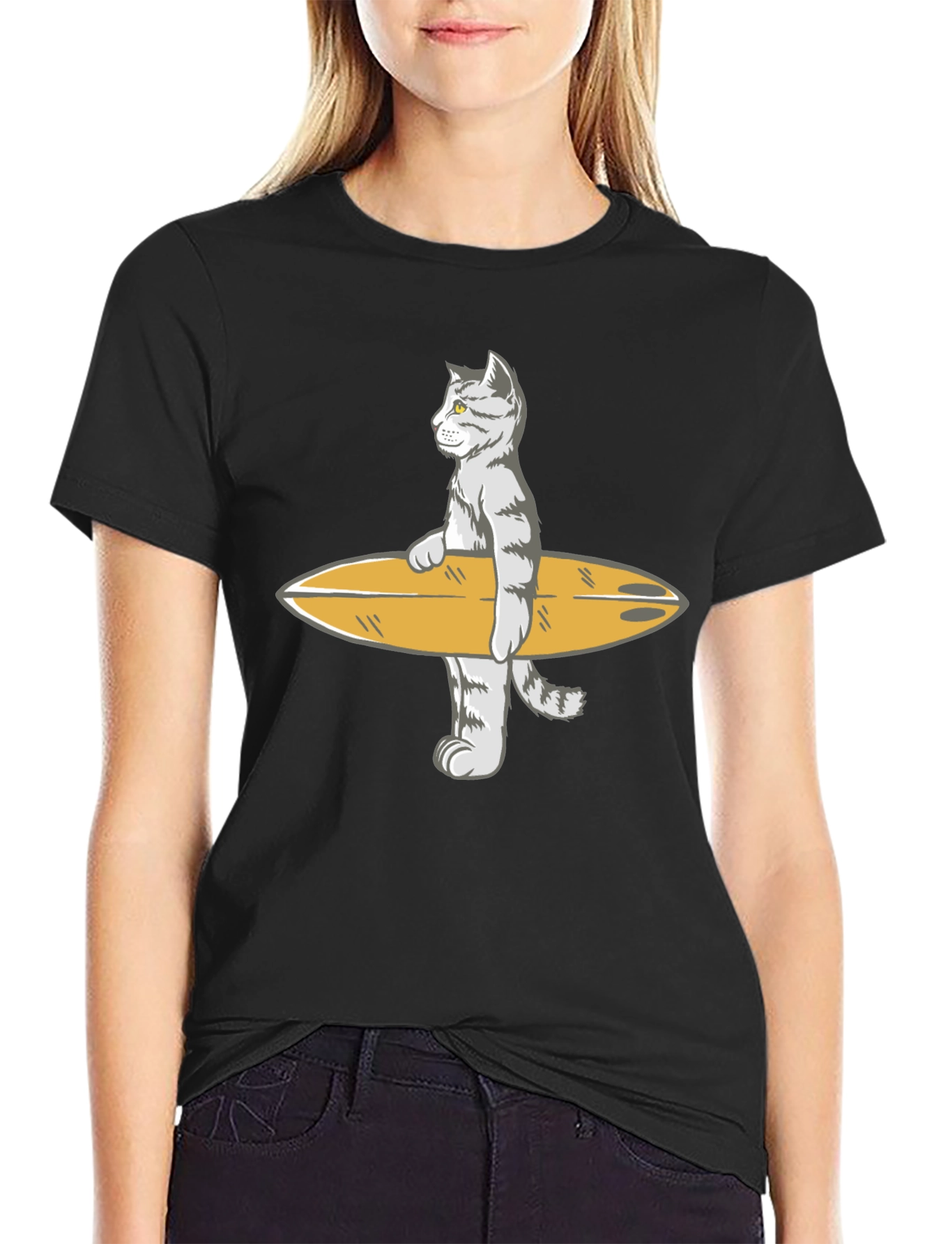 Cat Surfing Graphic Tee - Cool & Unique