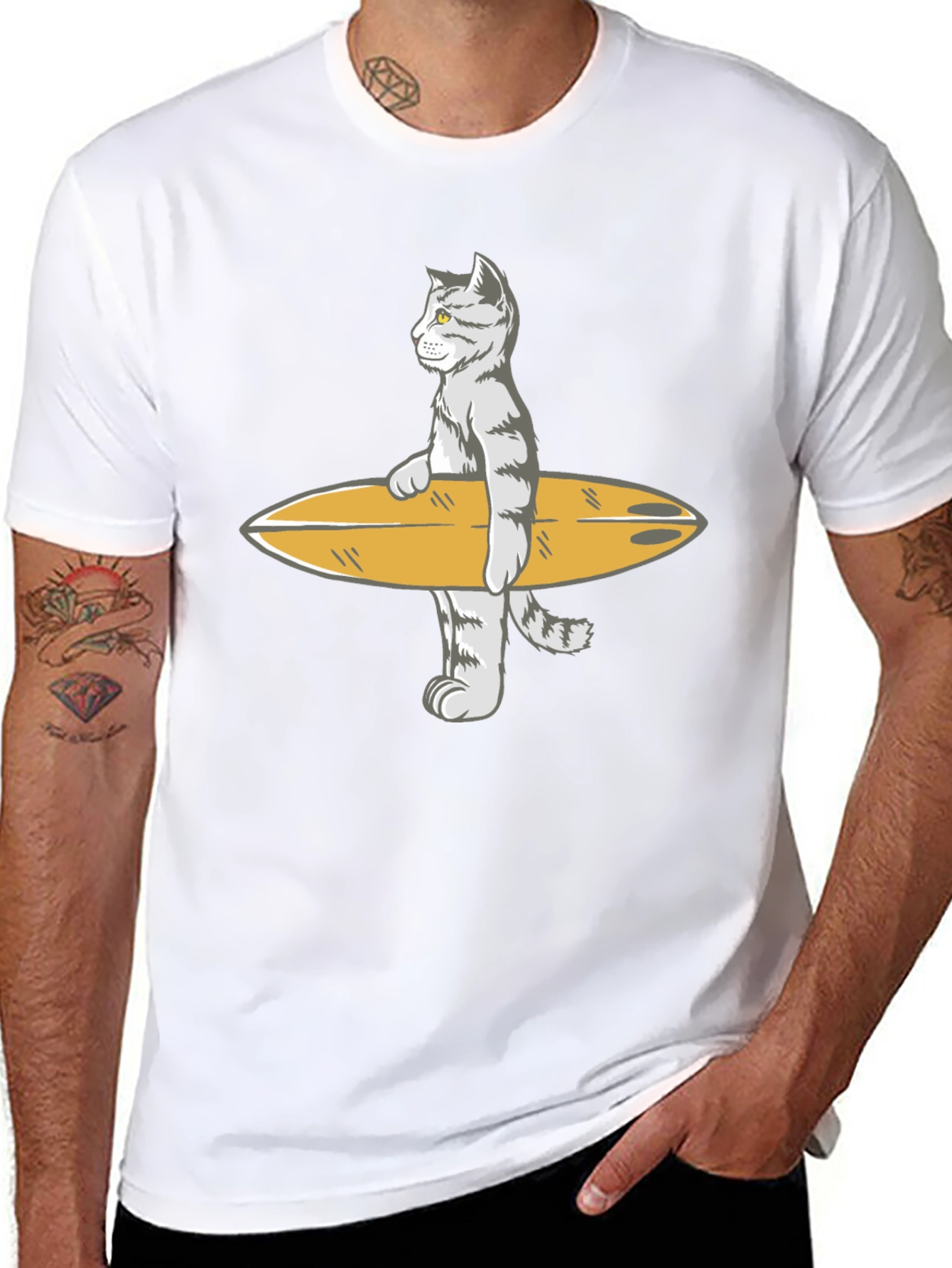 Cat Surfing Graphic Tee - Cool & Unique