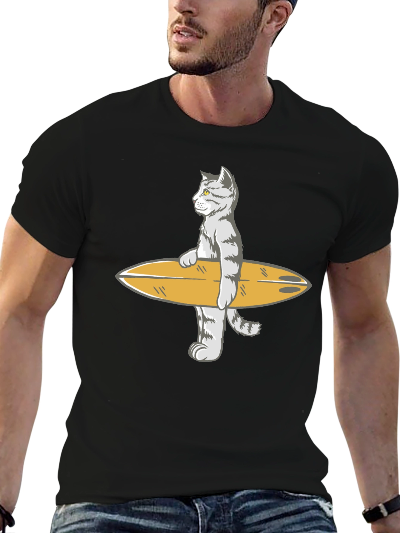 Cat Surfing Graphic Tee - Cool & Unique