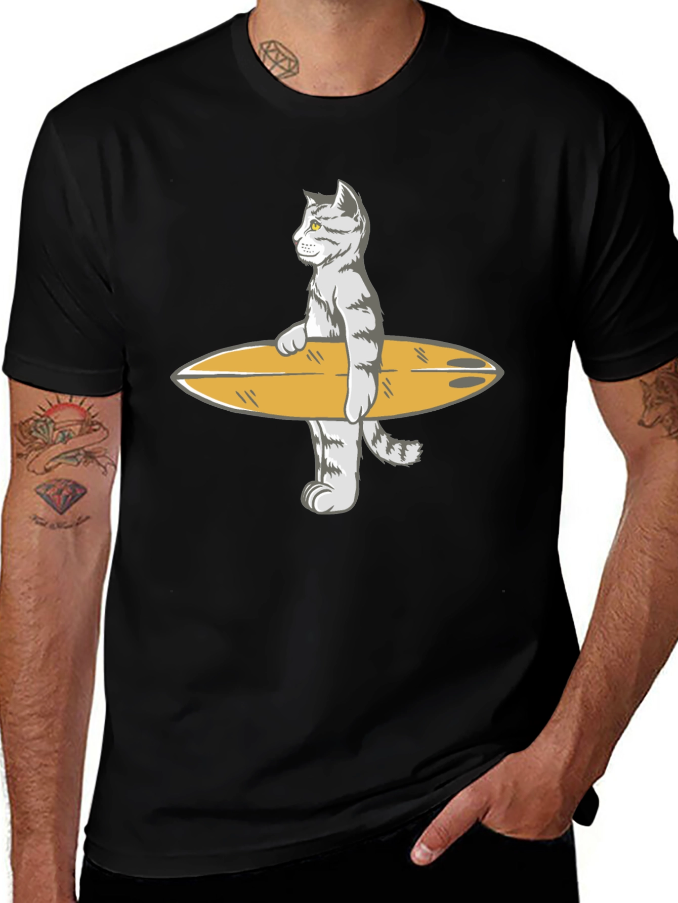 Cat Surfing Graphic Tee - Cool & Unique