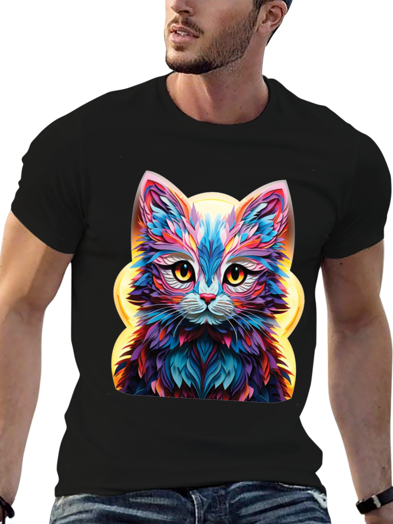 Vibrant Cat Graphic Tee - Unique Animal Design