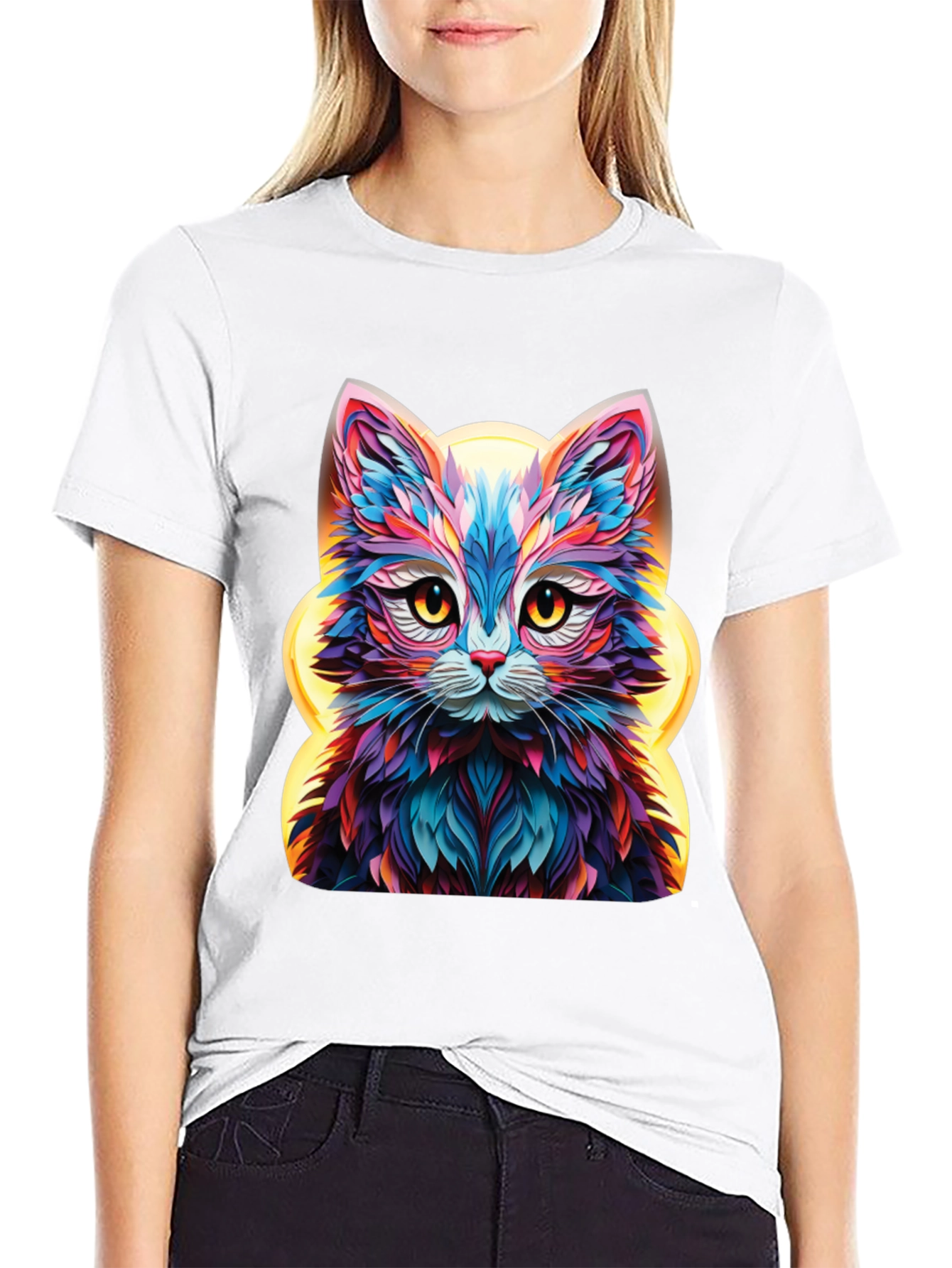 Vibrant Cat Graphic Tee - Unique Animal Design