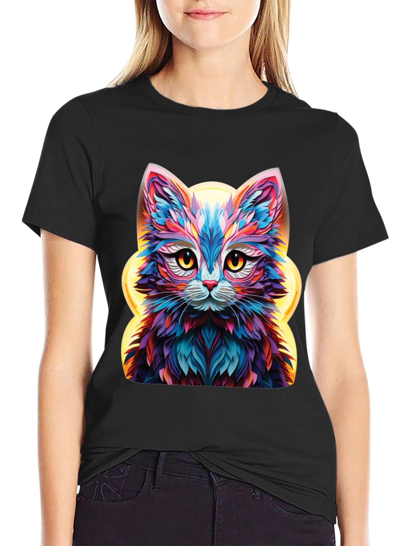 Vibrant Cat Graphic Tee - Unique Animal Design