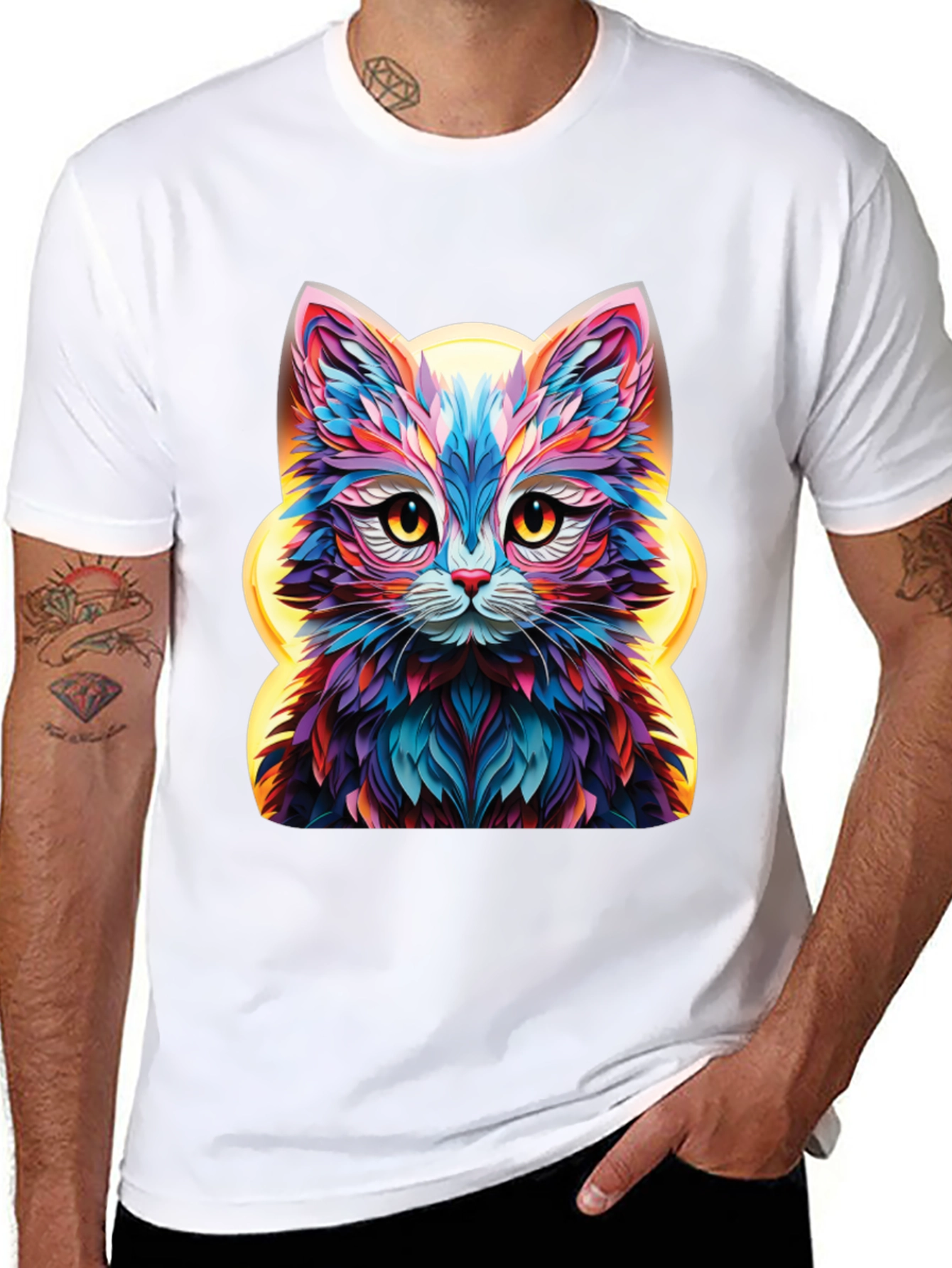 Vibrant Cat Graphic Tee - Unique Animal Design