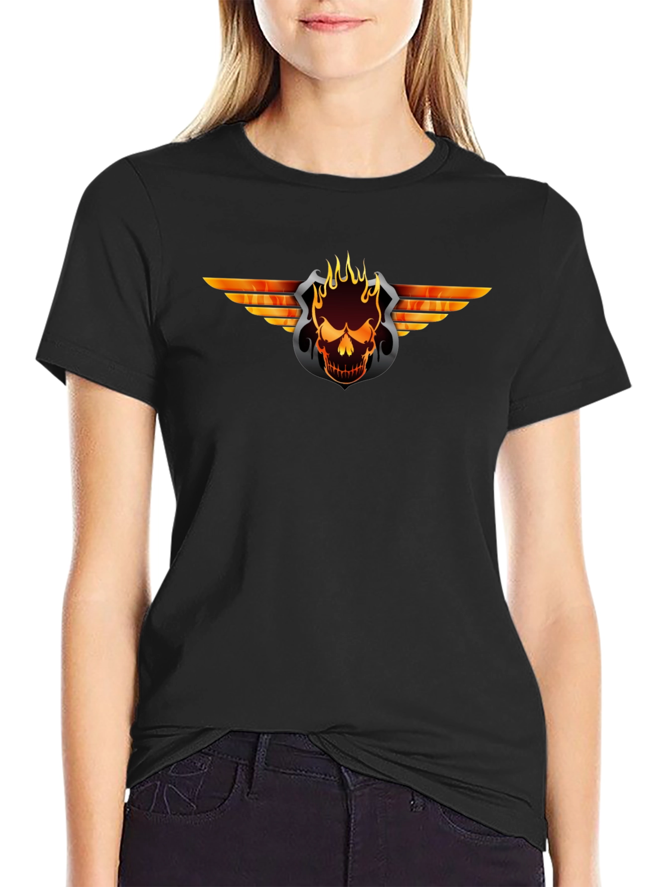 Fiery Skull Graphic Black T-Shirt