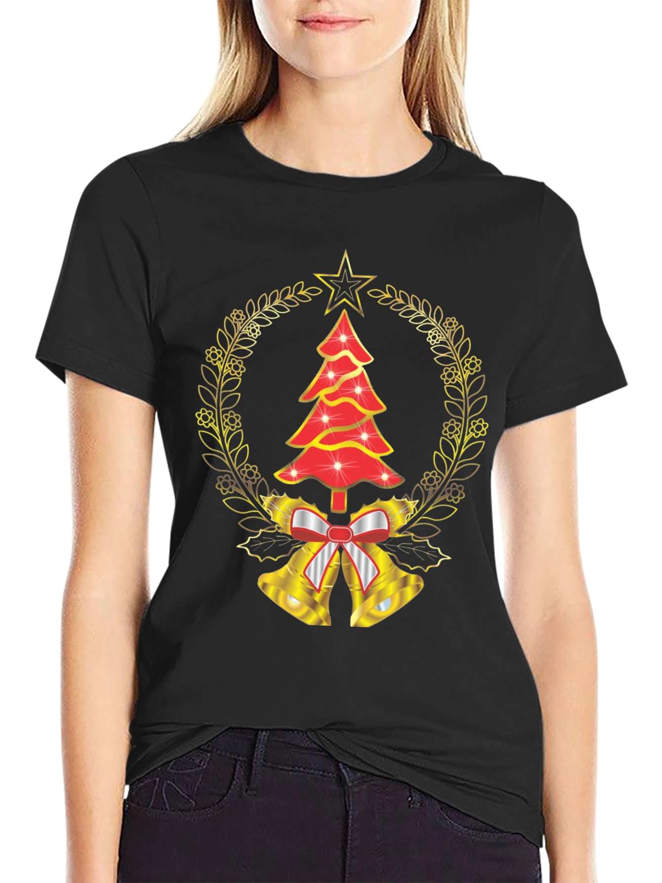 Christmas Tree Bell Wreath Graphic Tee