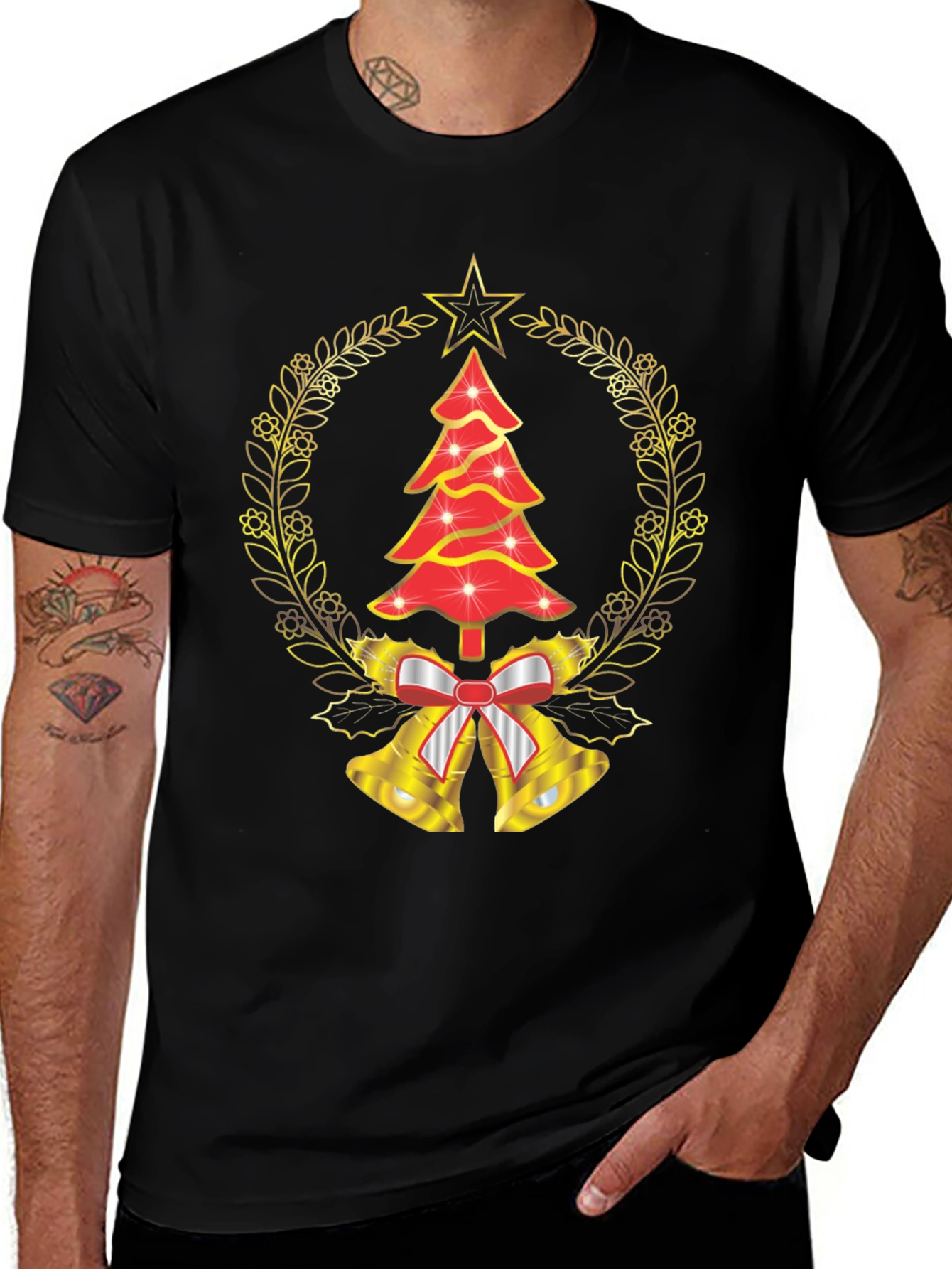Christmas Tree Bell Wreath Graphic Tee