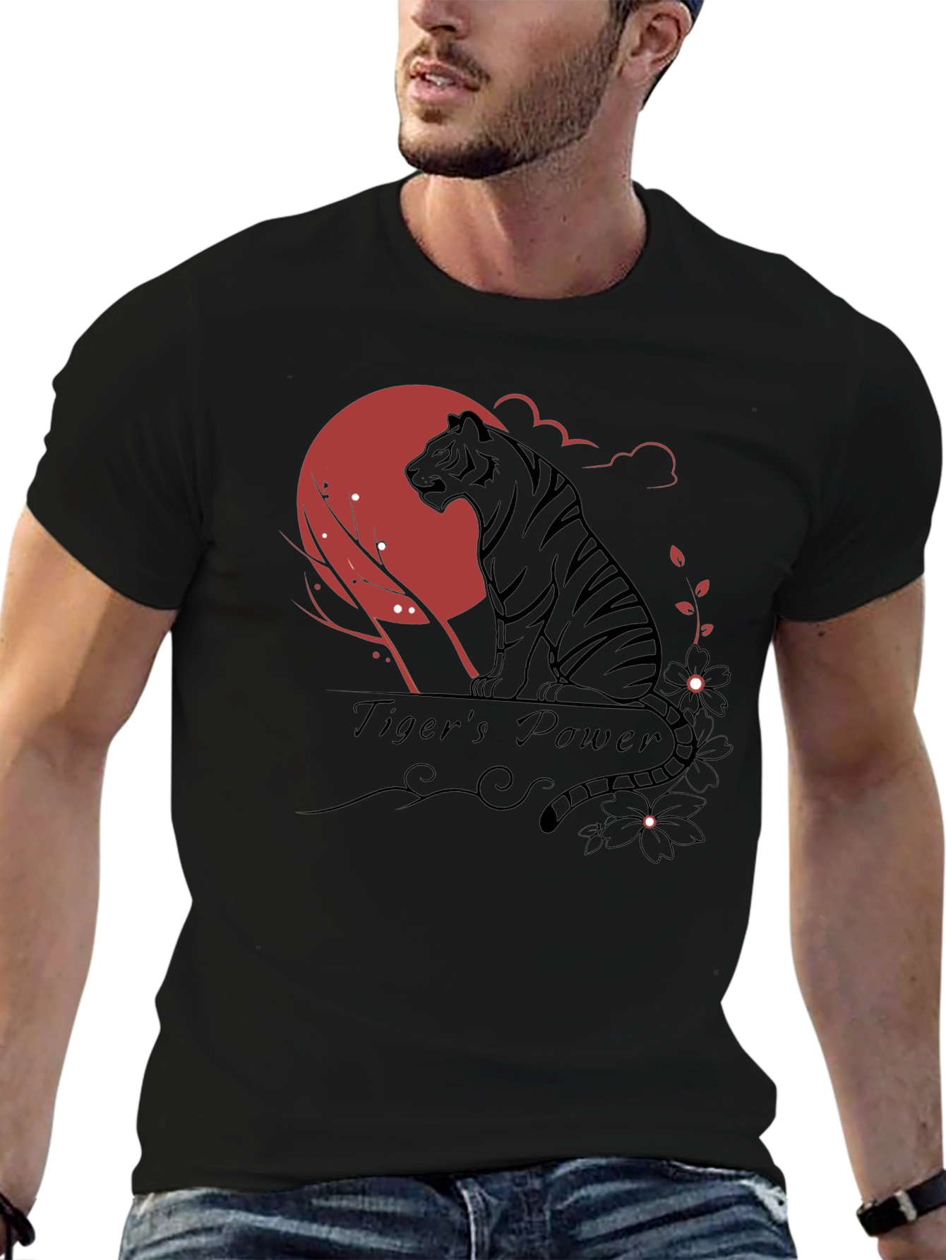Tigers Power Graphic Print Black T-Shirt