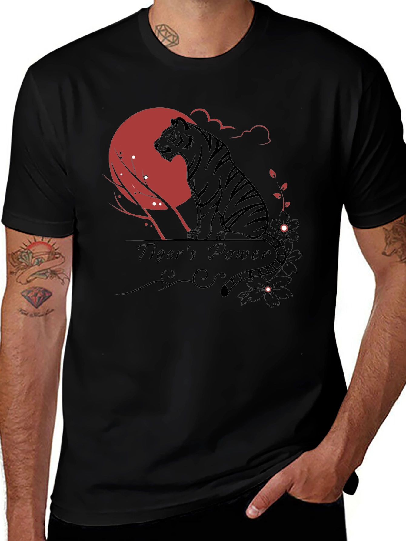 Tigers Power Graphic Print Black T-Shirt