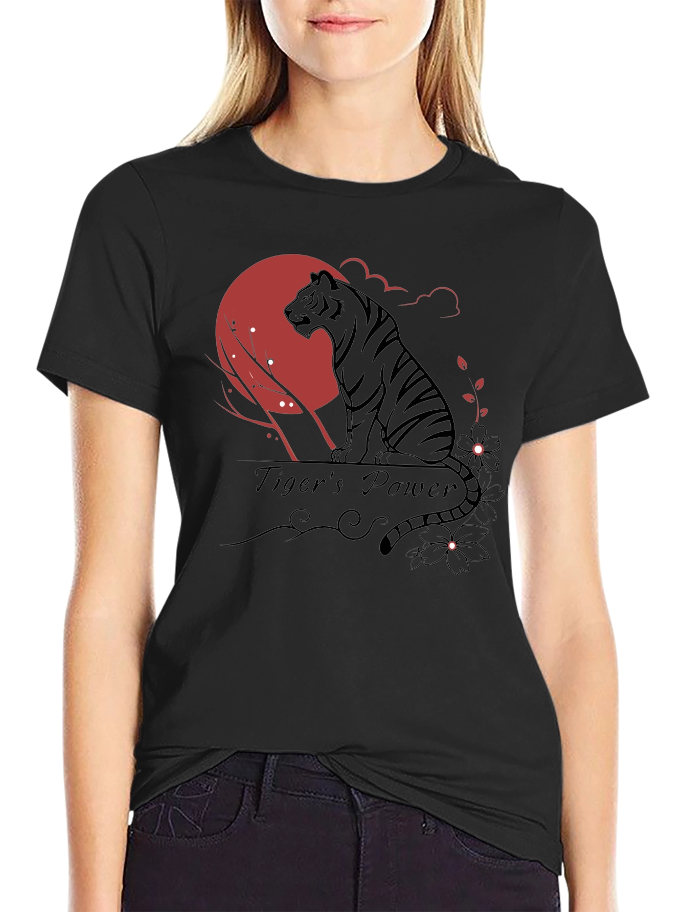 Tigers Power Graphic Print Black T-Shirt
