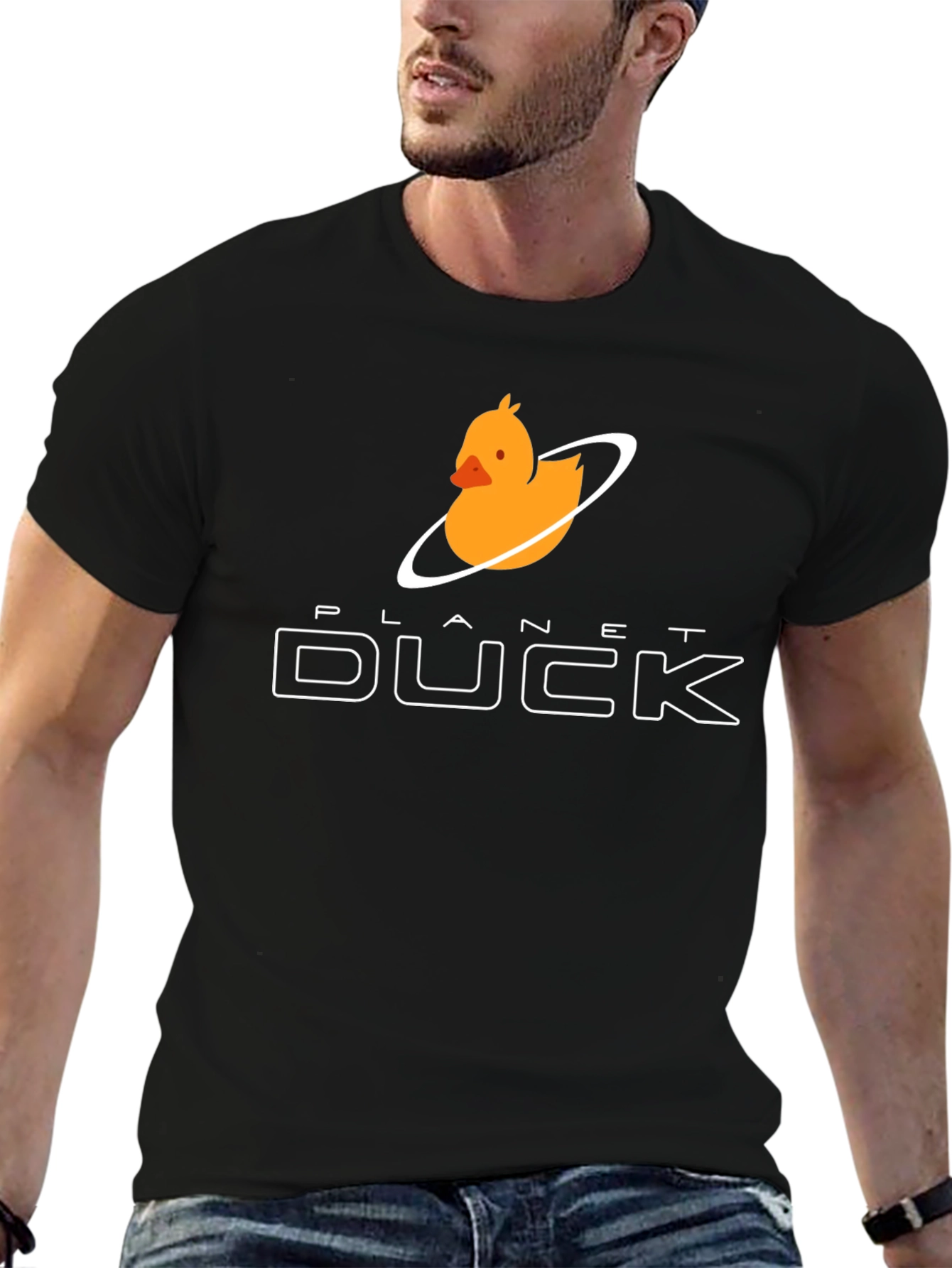 Planet Duck Graphic Tee - Fun Casual Black T-Shirt