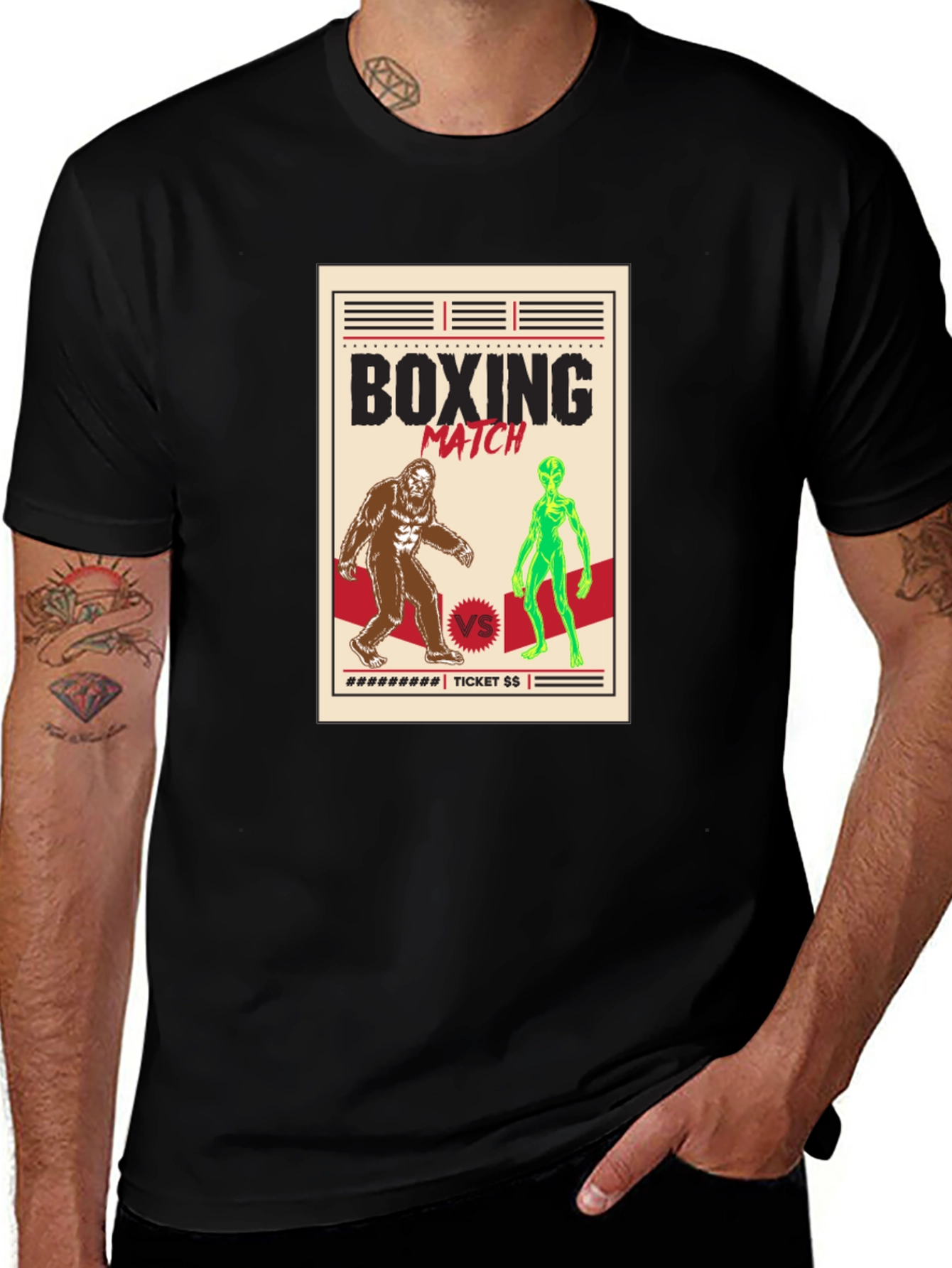 Boxing Match Bigfoot vs Alien Graphic Tee
