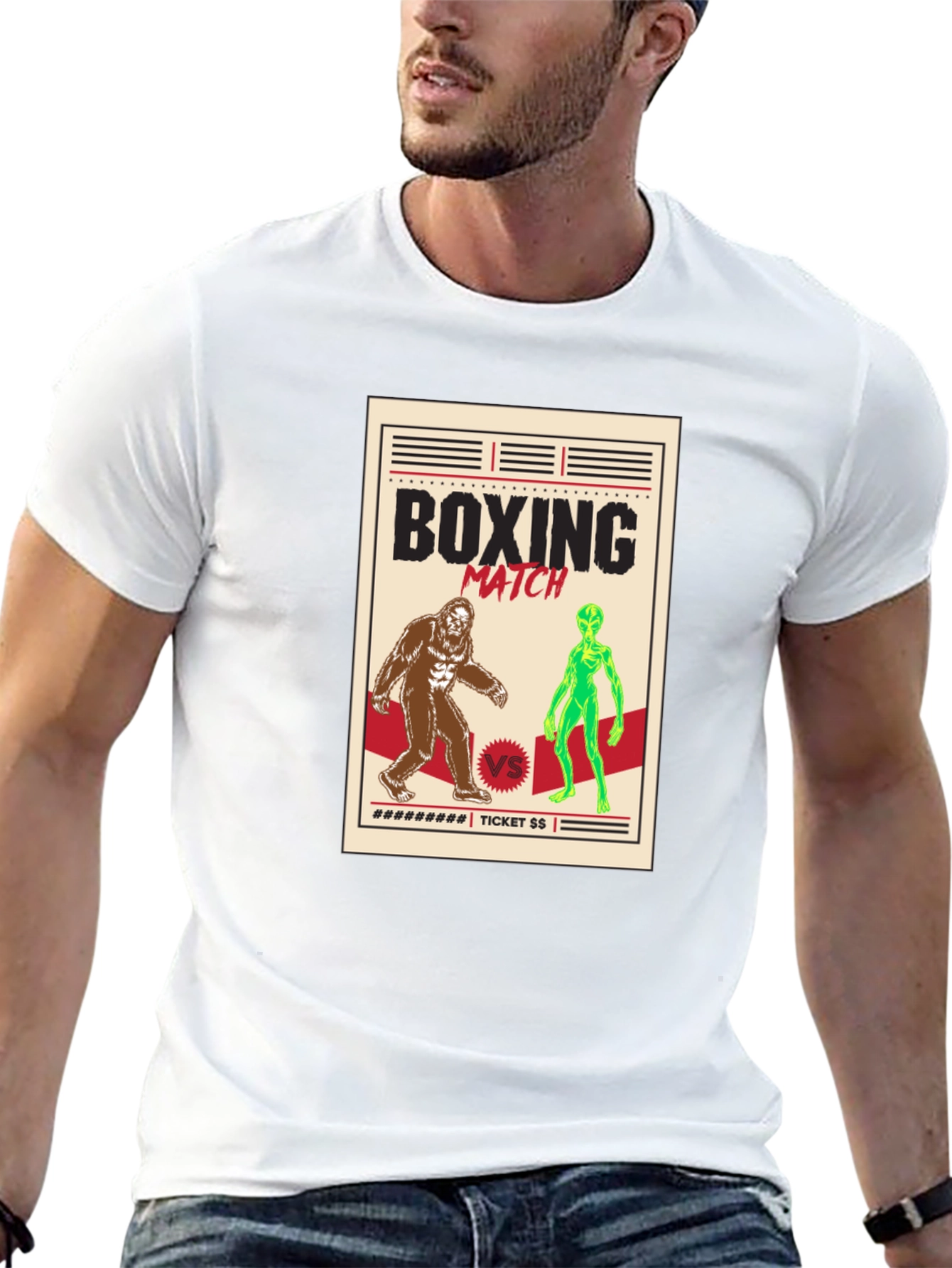 Boxing Match Bigfoot vs Alien Graphic Tee