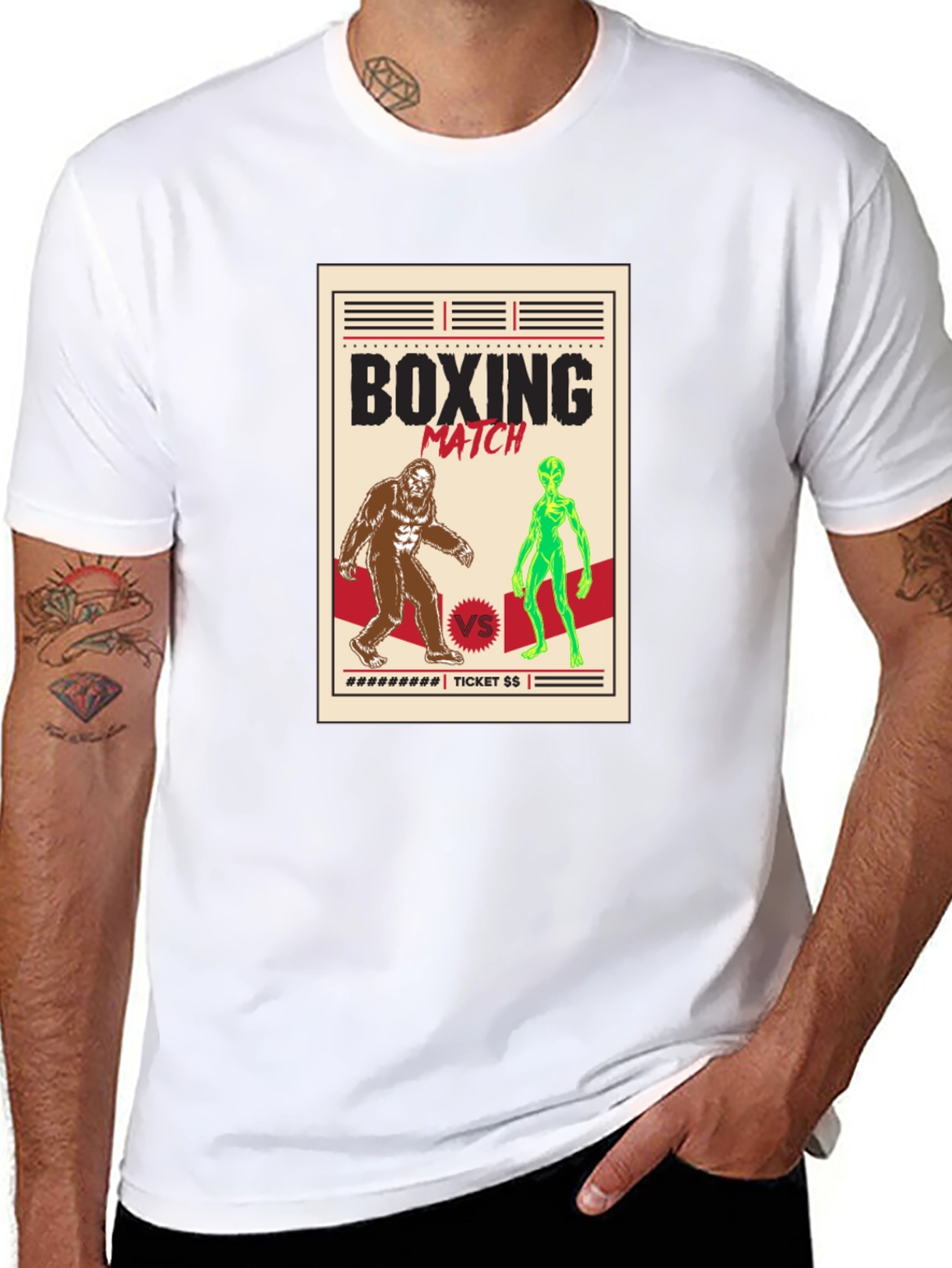 Boxing Match Bigfoot vs Alien Graphic Tee