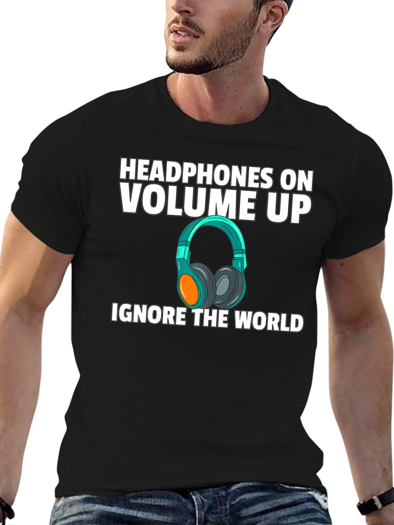 Headphones On Volume Up Graphic Tee - Black