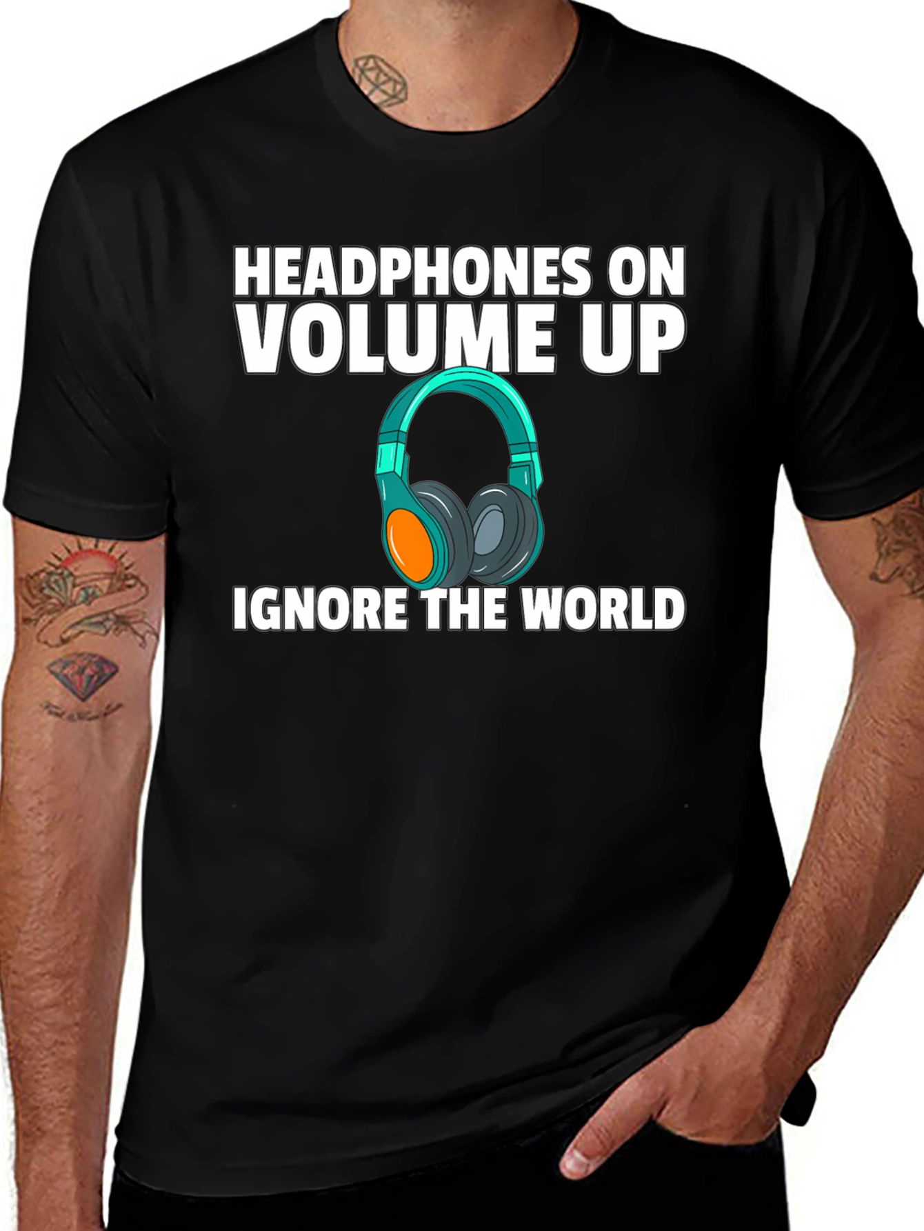 Headphones On Volume Up Graphic Tee - Black