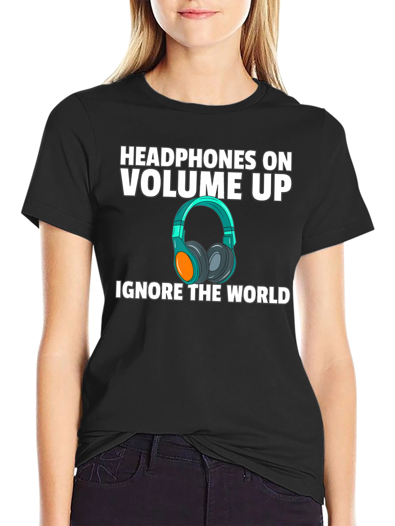 Headphones On Volume Up Graphic Tee - Black