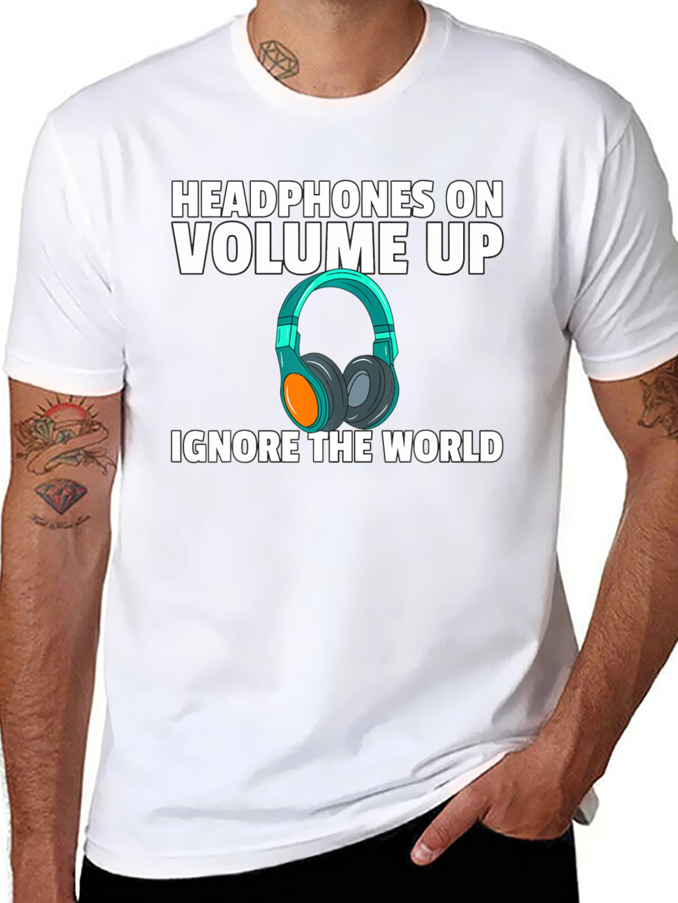 Headphones On Volume Up Graphic Tee - Black