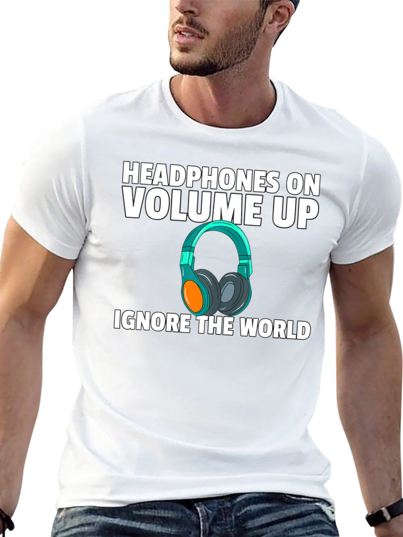 Headphones On Volume Up Graphic Tee - Black