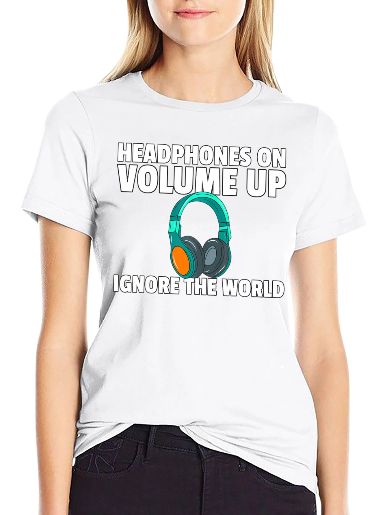 Headphones On Volume Up Graphic Tee - Black