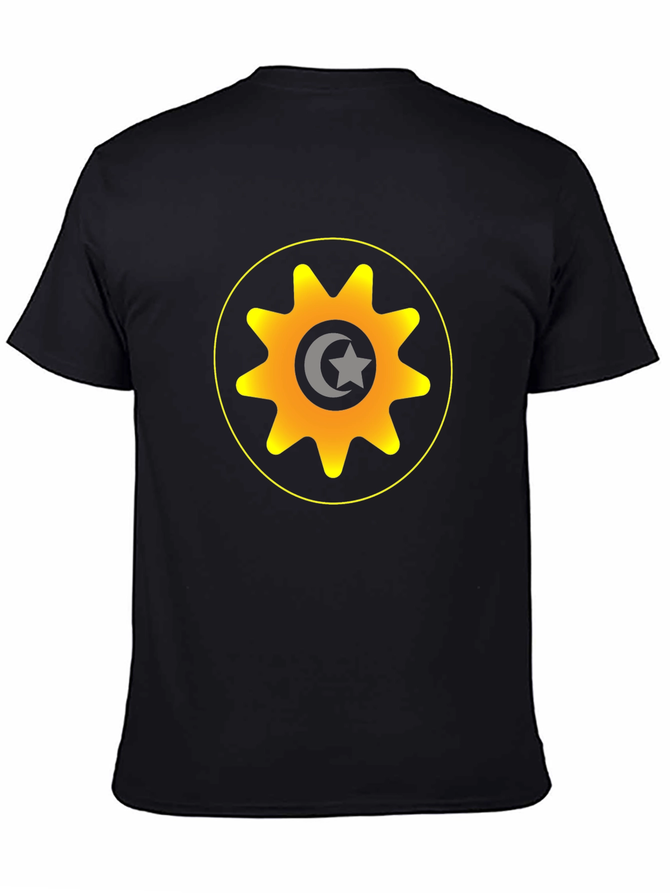 Gear & Crescent Moon Graphic Tee - Black