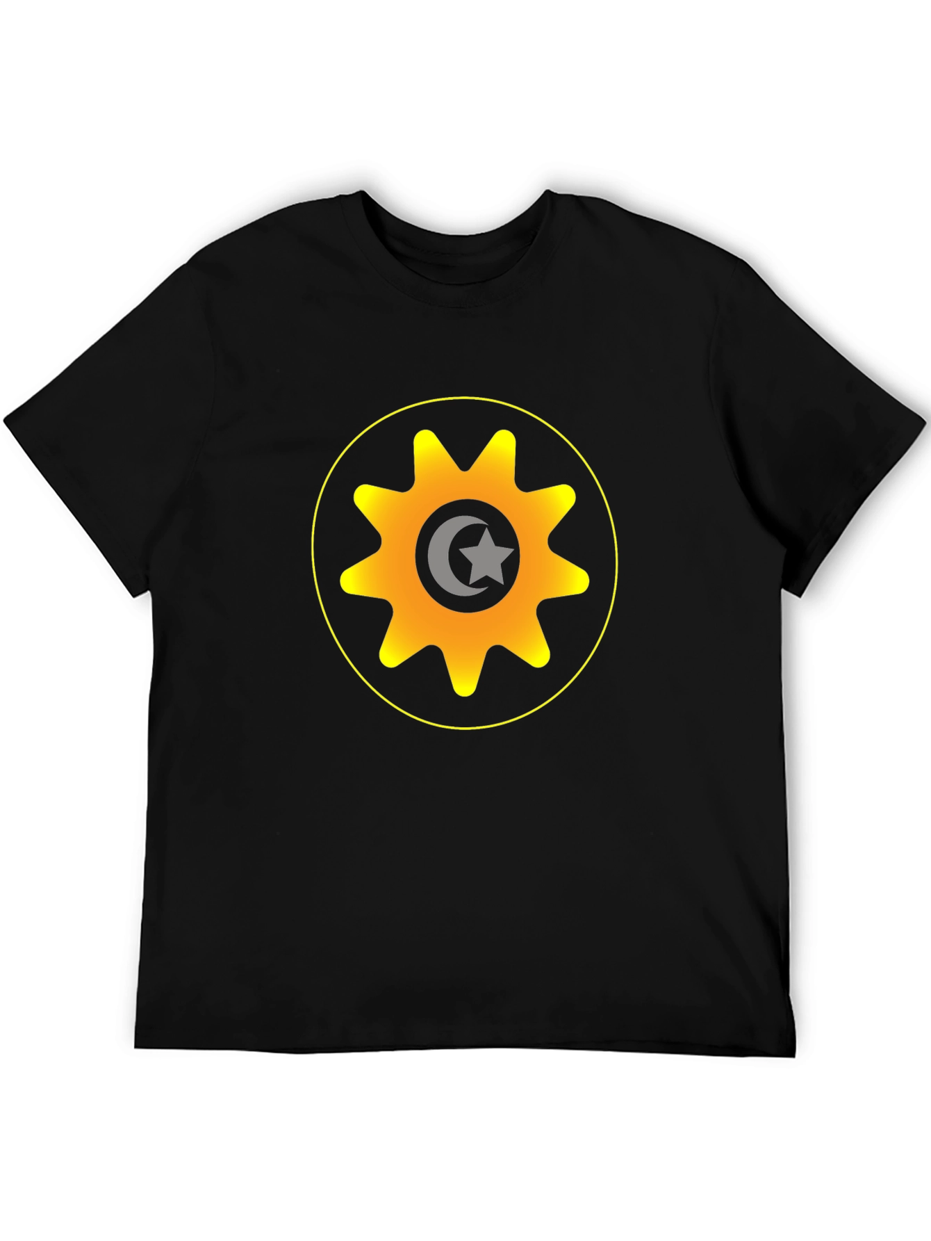 Gear & Crescent Moon Graphic Tee - Black