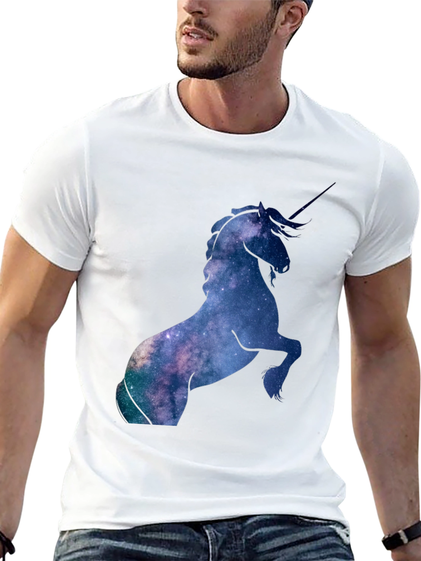 Unicorn Galaxy Print Black T-Shirt
