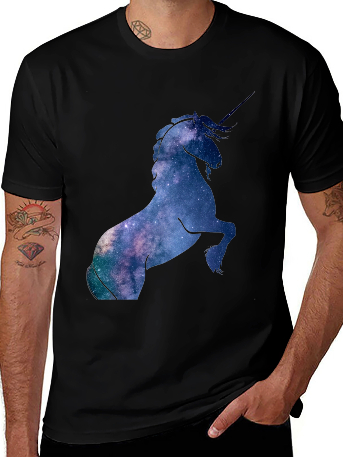 Unicorn Galaxy Print Black T-Shirt