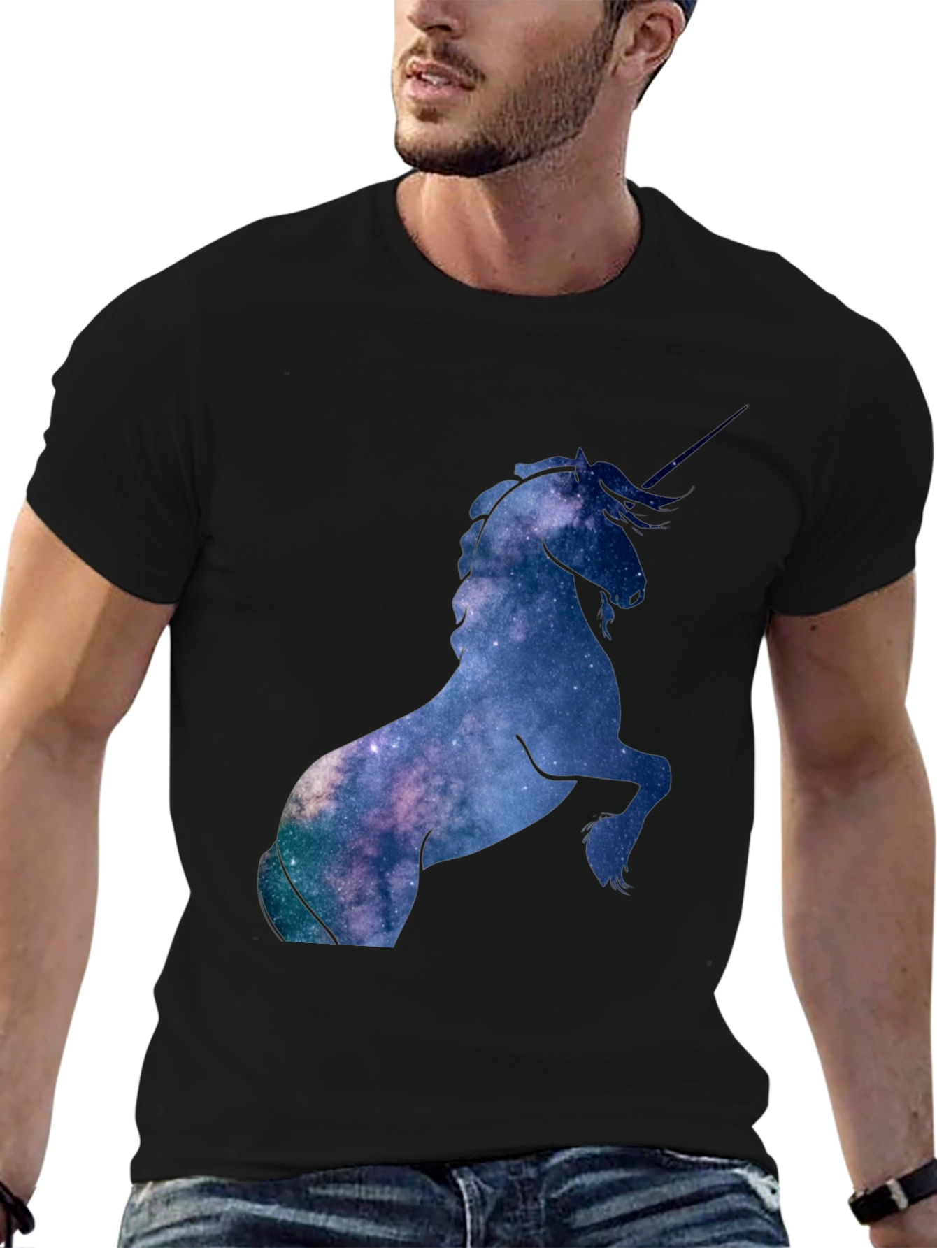 Unicorn Galaxy Print Black T-Shirt