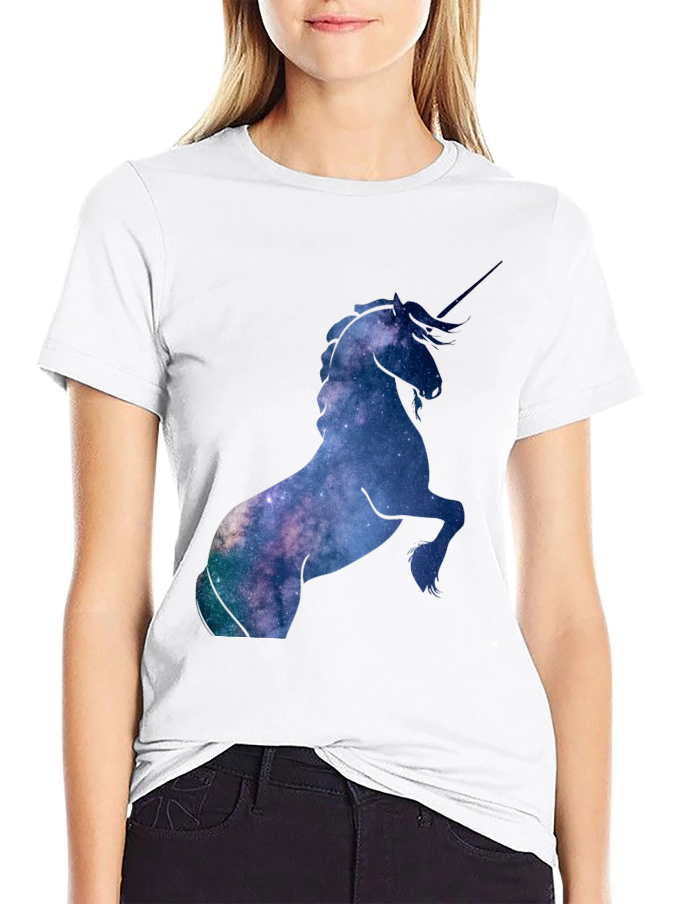 Unicorn Galaxy Print Black T-Shirt